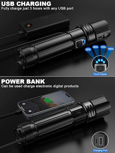 Miniatura 4 de Linternas recargables de alto lúmenes, 990.000 lúmenes, linterna LED súper brillante, luz de flash de alta potencia con capacidad de 5000 mAh,