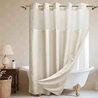 WONICY No-Hook Linen-Look Shower Curtain with Snap-In Waterproof Liner, 71x74 Beige Cream - Easy Install, Machine Washable