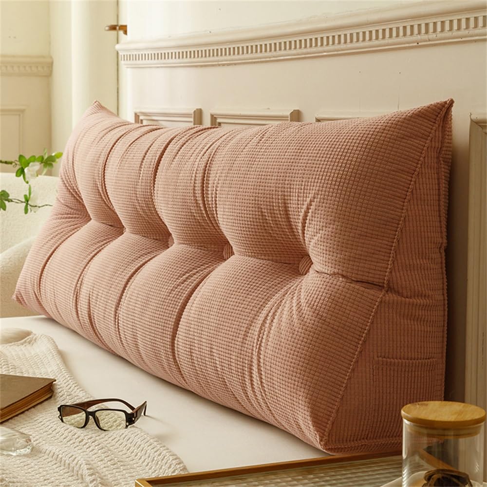 HUMAJORY Wedge Pillows ，Lumbar Support Pillow，Headboard Reading Pillow, Triangular Headboard Cushion，for Bed Sofa Tatami, Washable Daybed Triangle Bolster Cushion(Pink,150x40x12cm)