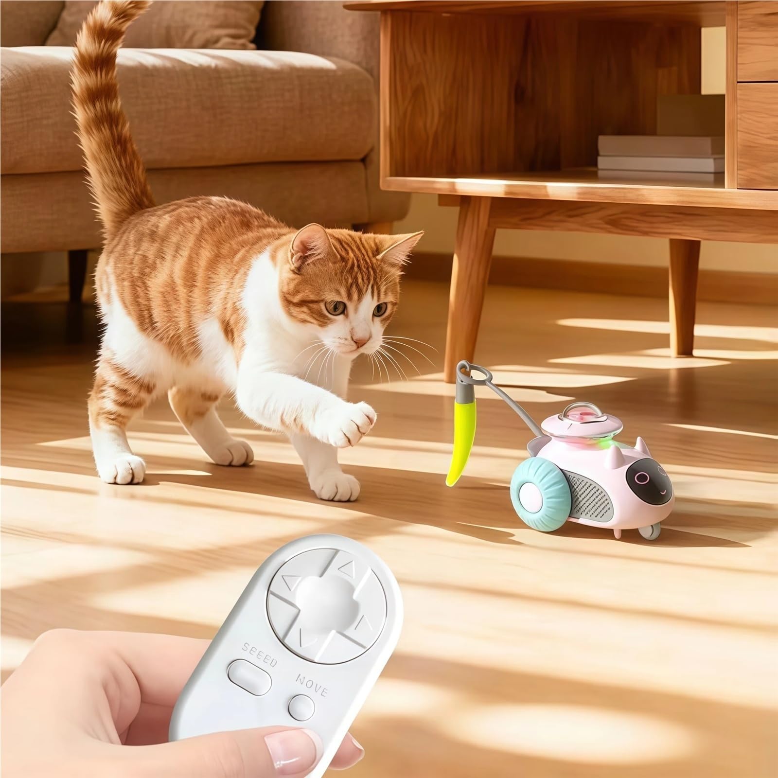 Jouet d'intérieur pour chat, télécommande intelligente automatique avec queue rechargeable LED jouet d'exercice interactif (voiture orange)