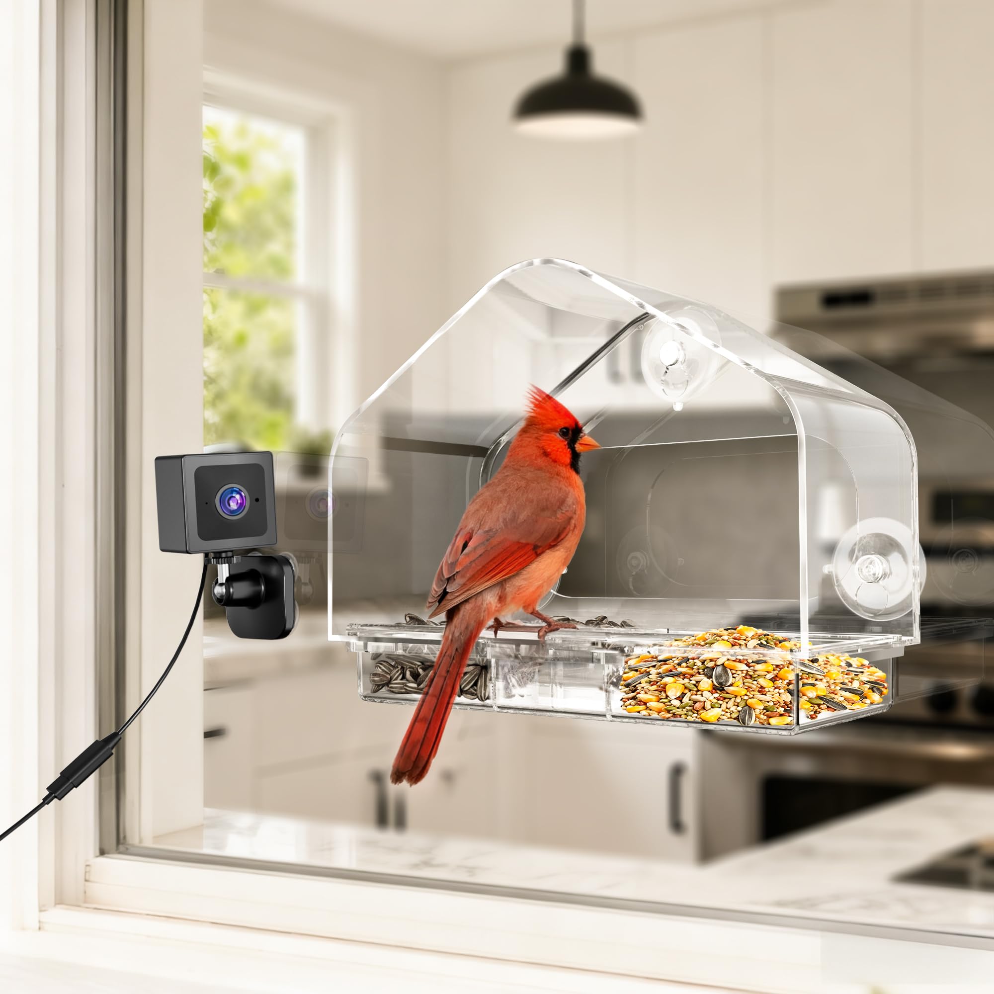 Telecamera impermeabile intelligente per mangiatoia per uccelli, con AI, 2K HD Live View e supporto a ventosa sicuro, il regalo perfetto per gli amanti degli uccelli