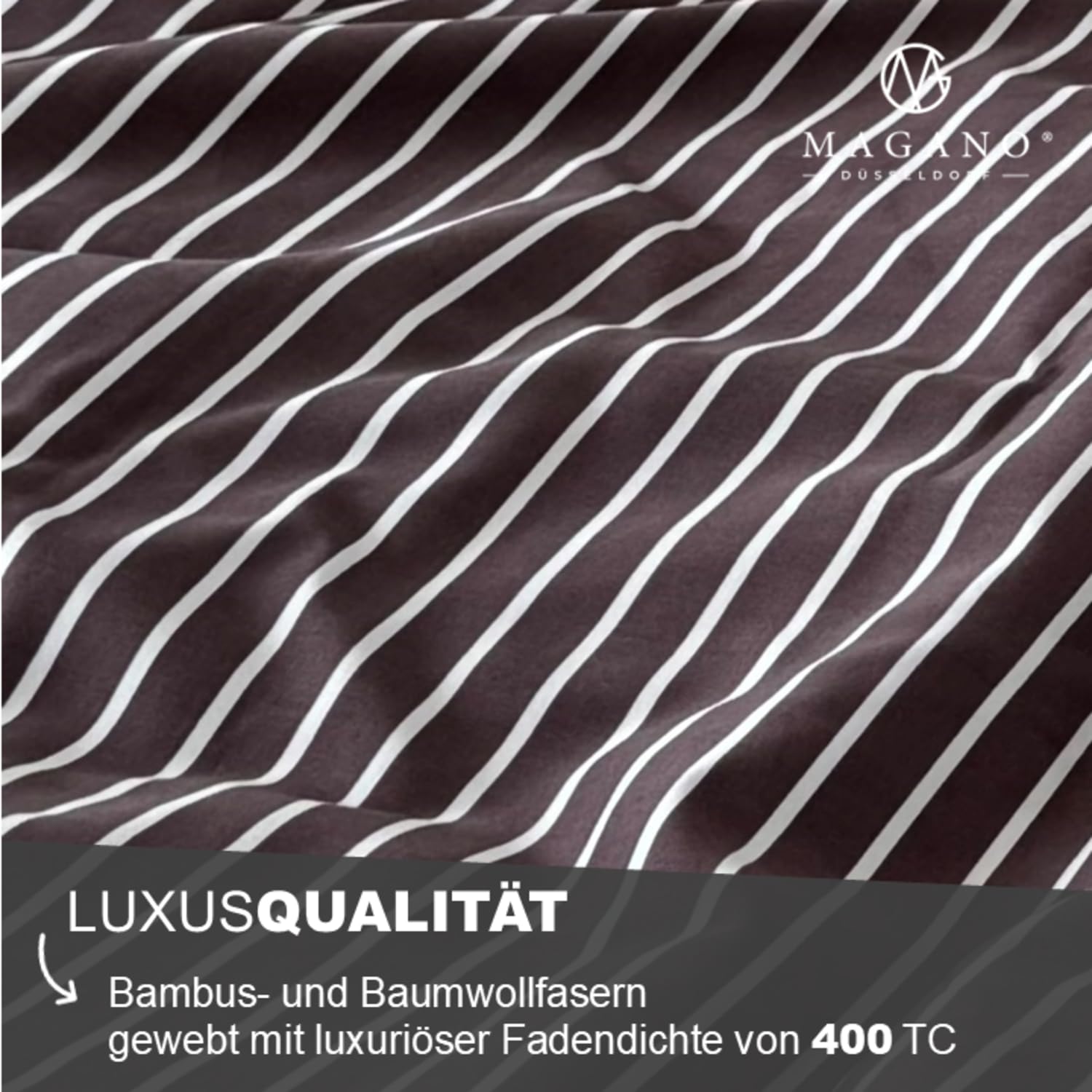 MAGANO® Sábana bajera ajustable de lujo de 160 x 200 cm, a rayas, beige/marrón, para colchón de somier, bambú y algodón satén, calidad superior 400 TC, sábana bajera ajustable de 160 x 200 cm, color