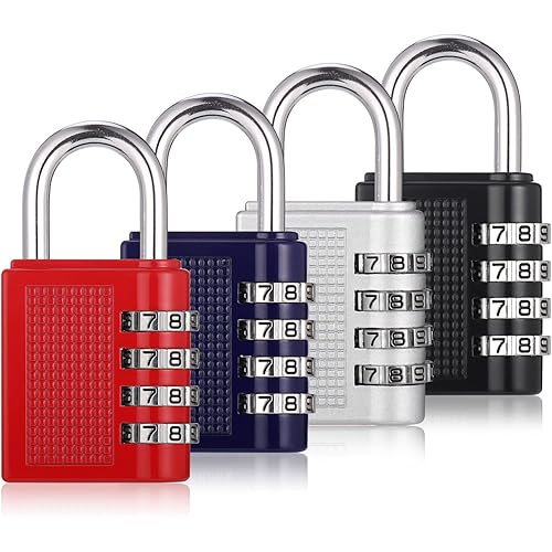 JIANTA 4 Pack Combination Lock, 4 Digit Combination Padlock, Outdoor Waterproof Padlock for School Gym Locker, Padlocks with Code, Luggage Locks (Black Red Silver Blue)