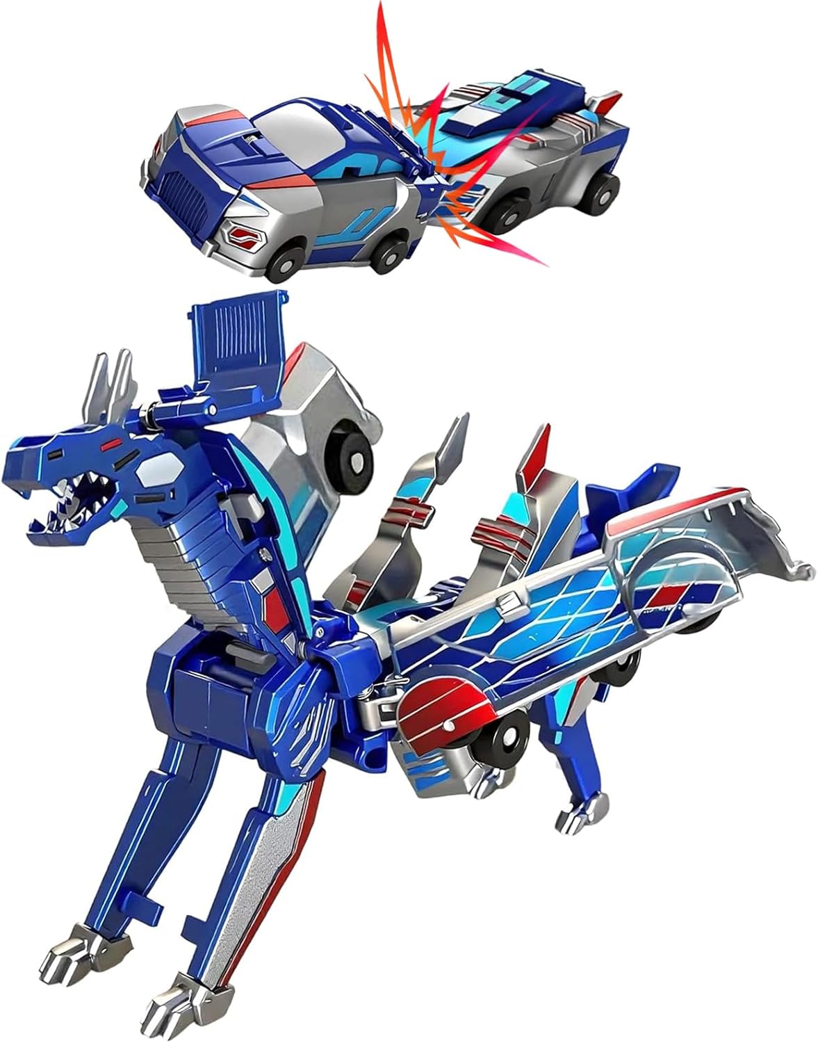 Dinosaur Collision Transforming Car Toy，Transformation Car Toy with Crash & Transform Feature ，for Boys and Girls |Party Gift for Birthday, Christmas （Gradient Blue）