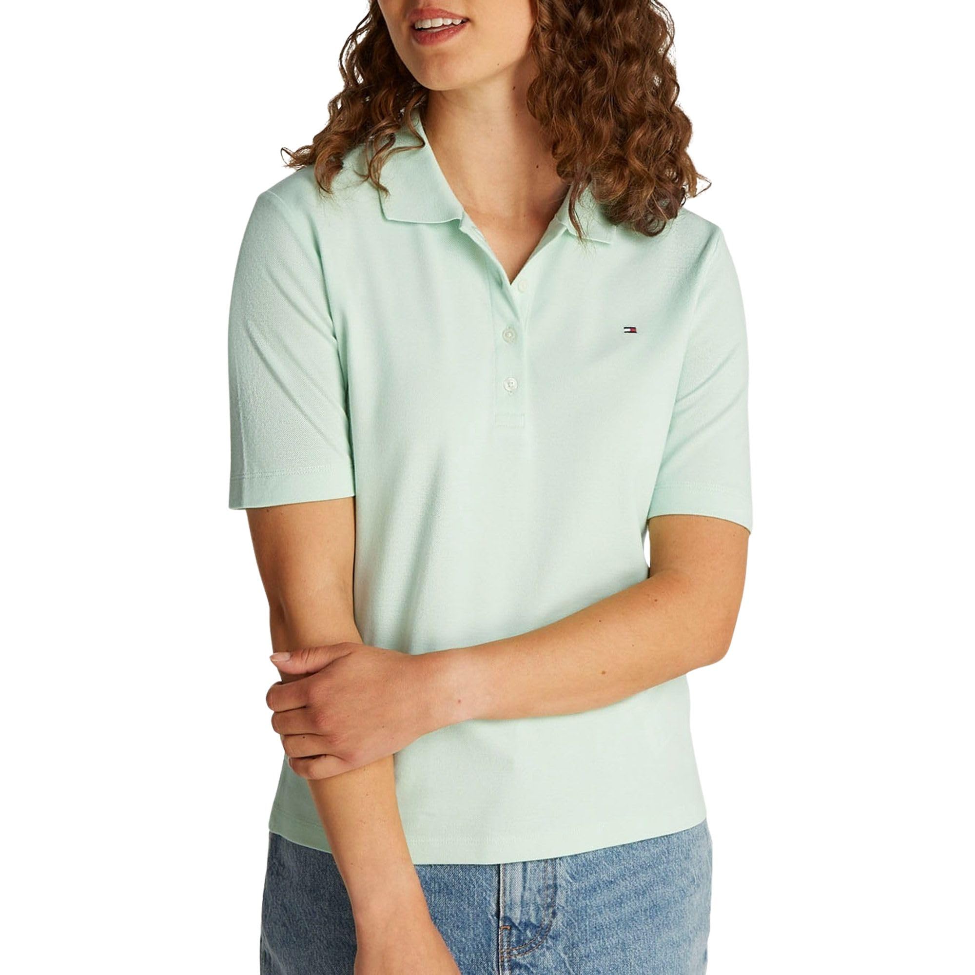Tommy Hilfiger Damen Poloshirt Kurzarm Regular Fit, Grün (Opal Green), S