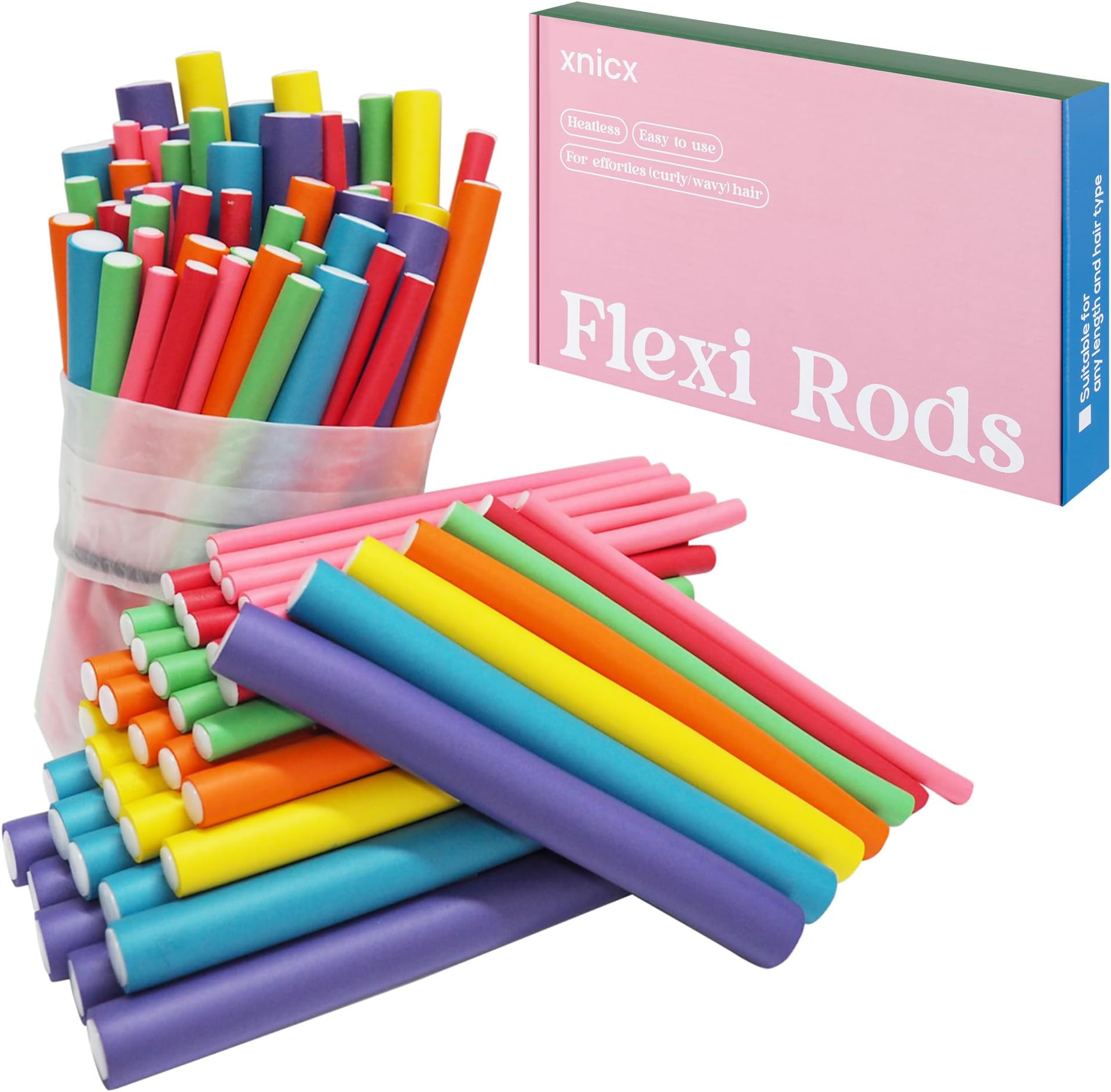 47pcs 7" Hair Rollers Curlers,Bendy Foam Curler Rollers Flexi Curling Rods Heatless Curlers for Long,Short, Wave Hair Heatless Curls no Heat for Sleeping Overnight,Styling,Hair Salon,Gift