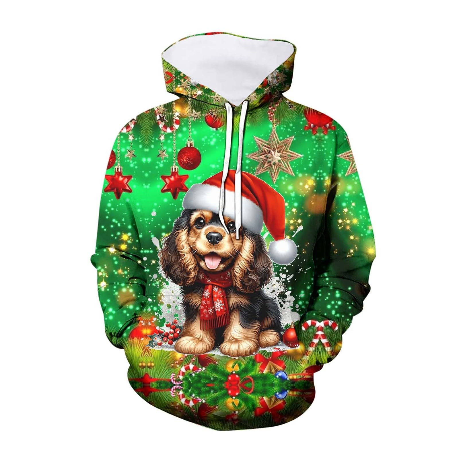 Generisch Tuta natalizia da uomo, per jogging, Natale, set di tute da allenamento, per feste, comode, 2 pezzi, stampe 3D, abbigliamento natalizio con felpa in pile + pantaloni da jogging