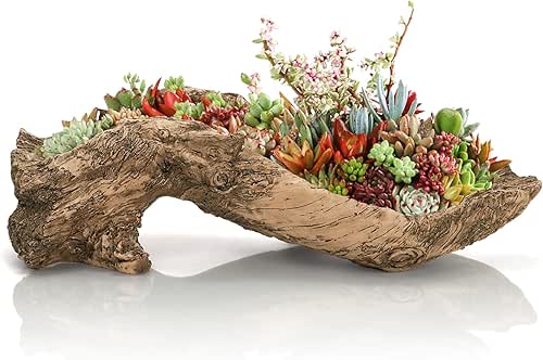 Artificial Driftwood Planter, 16''L x 5.5''W x 5''H Sculpture Resin