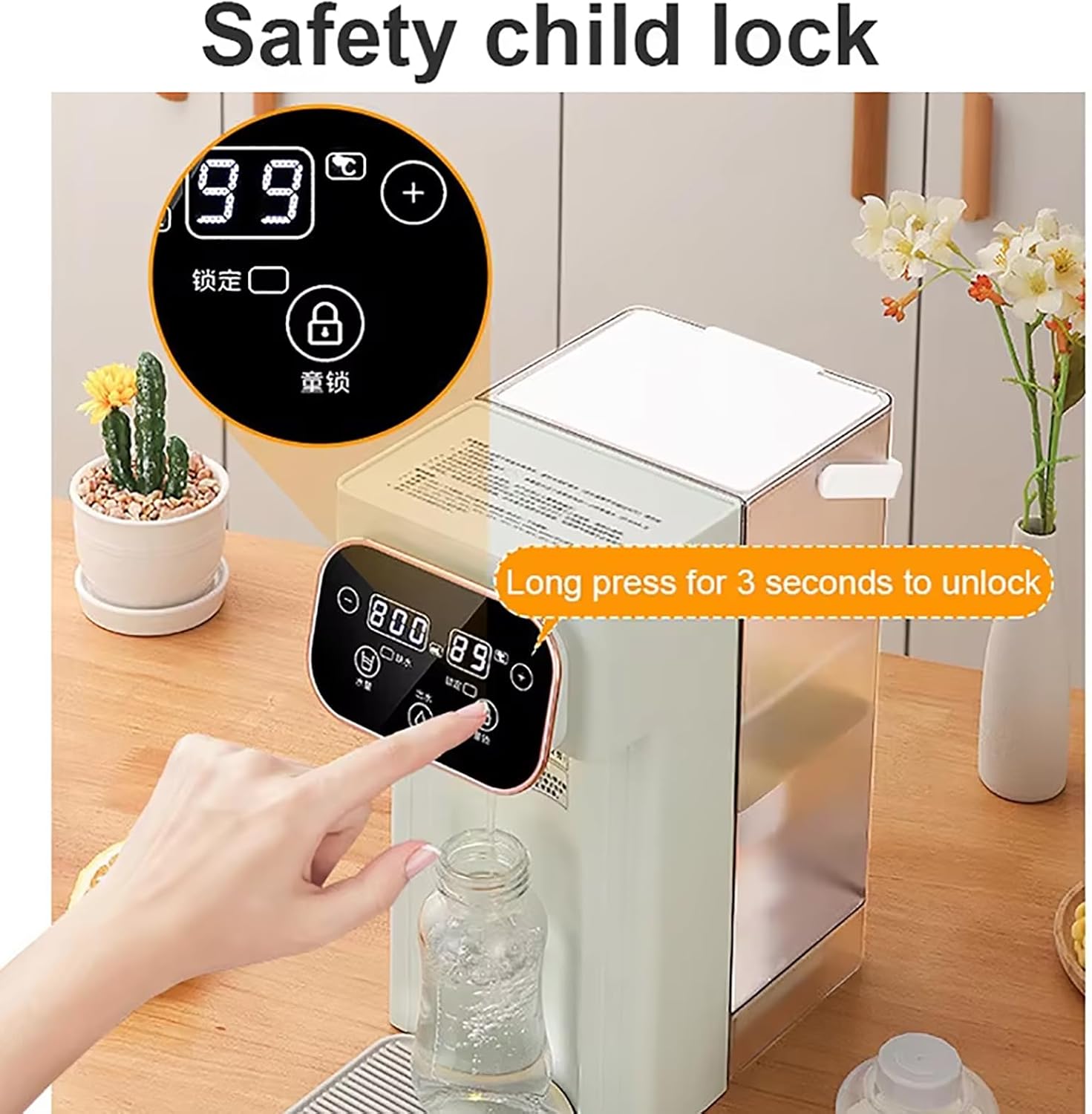 Instant Hot Water Dispenser–Water Boiler, 3L Instant Water Filter Dispenser, 2000W Power 3s Instant Heat and Temp 25-99℃ Adjustable, Water Volume Out Settings, for Office, Convenience Store