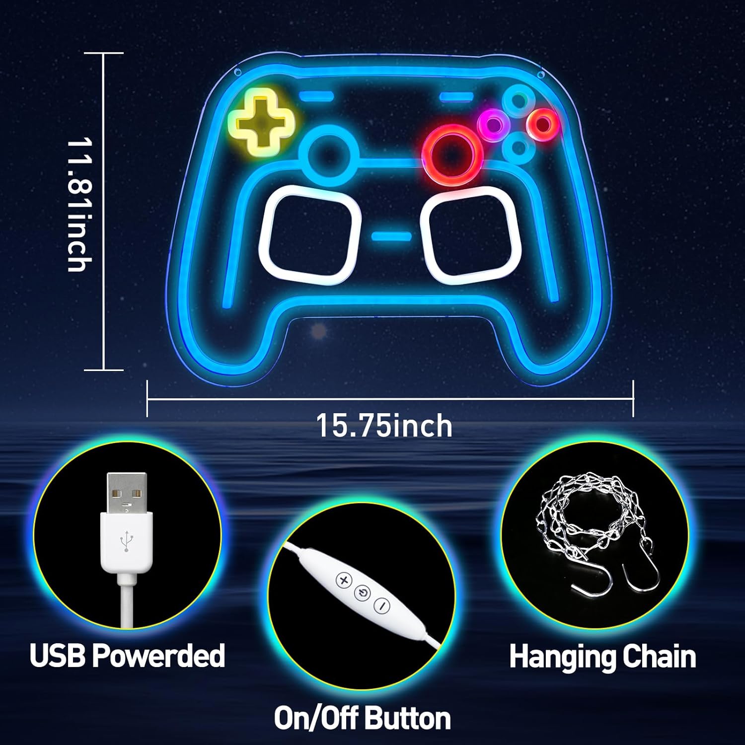 Gaming Neon Sign for Game Room, USB Powered Retro Game Console LED Neon Light Sign, Dimmable Gamer Neon Sign for Teen Boy Gamers Gift, Man Cave, Video Game Room Decor, Gaming Room Decor for Boys（11.8*15.75in）