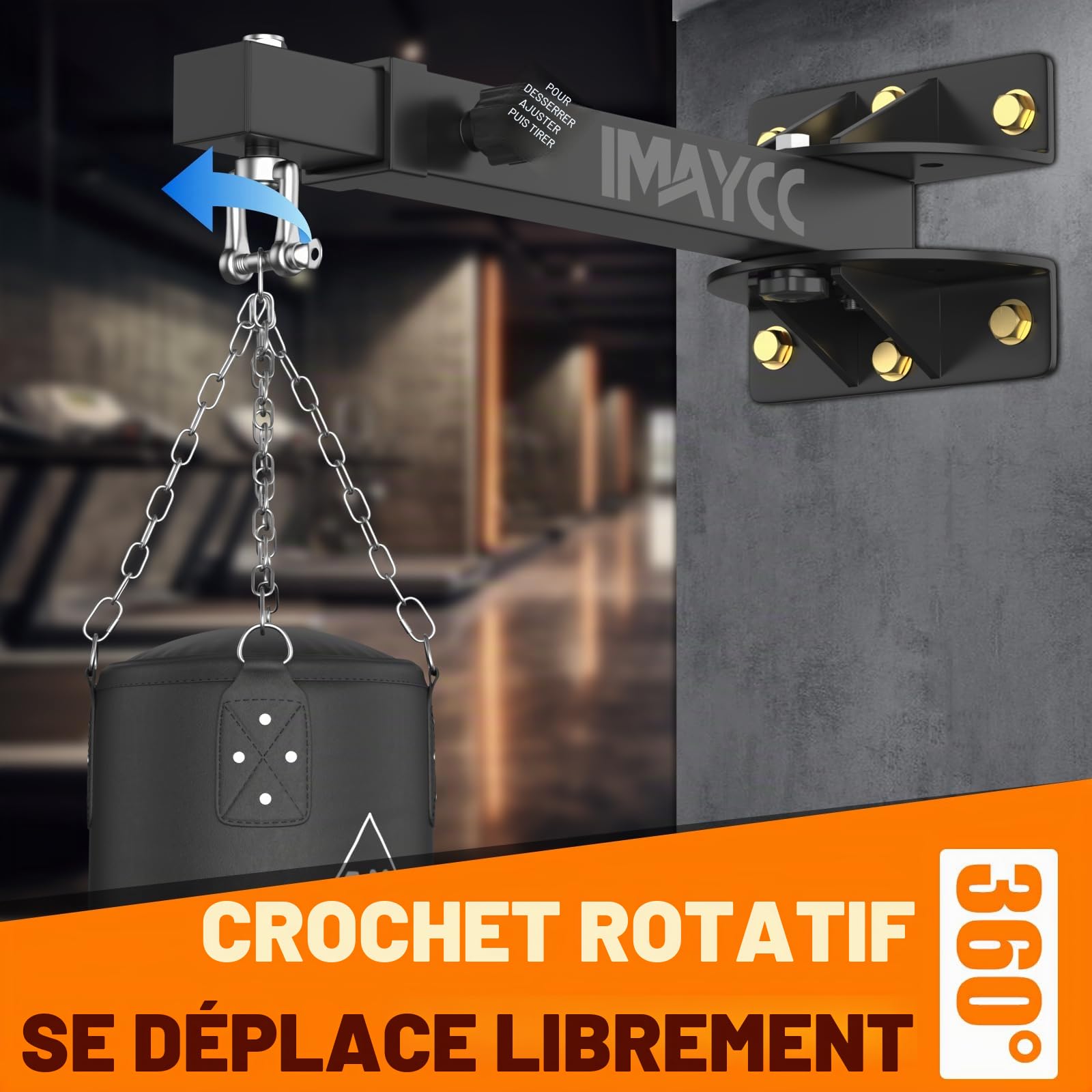IMAYCC Support de Sac de Frappe modèle, Support de Boxe réglable pivotant à 180°, Optimisation maximale de Votre Espace, Interni Ed esterni, per sacco da Kickboxing, Muay Thai, Speed Bag.