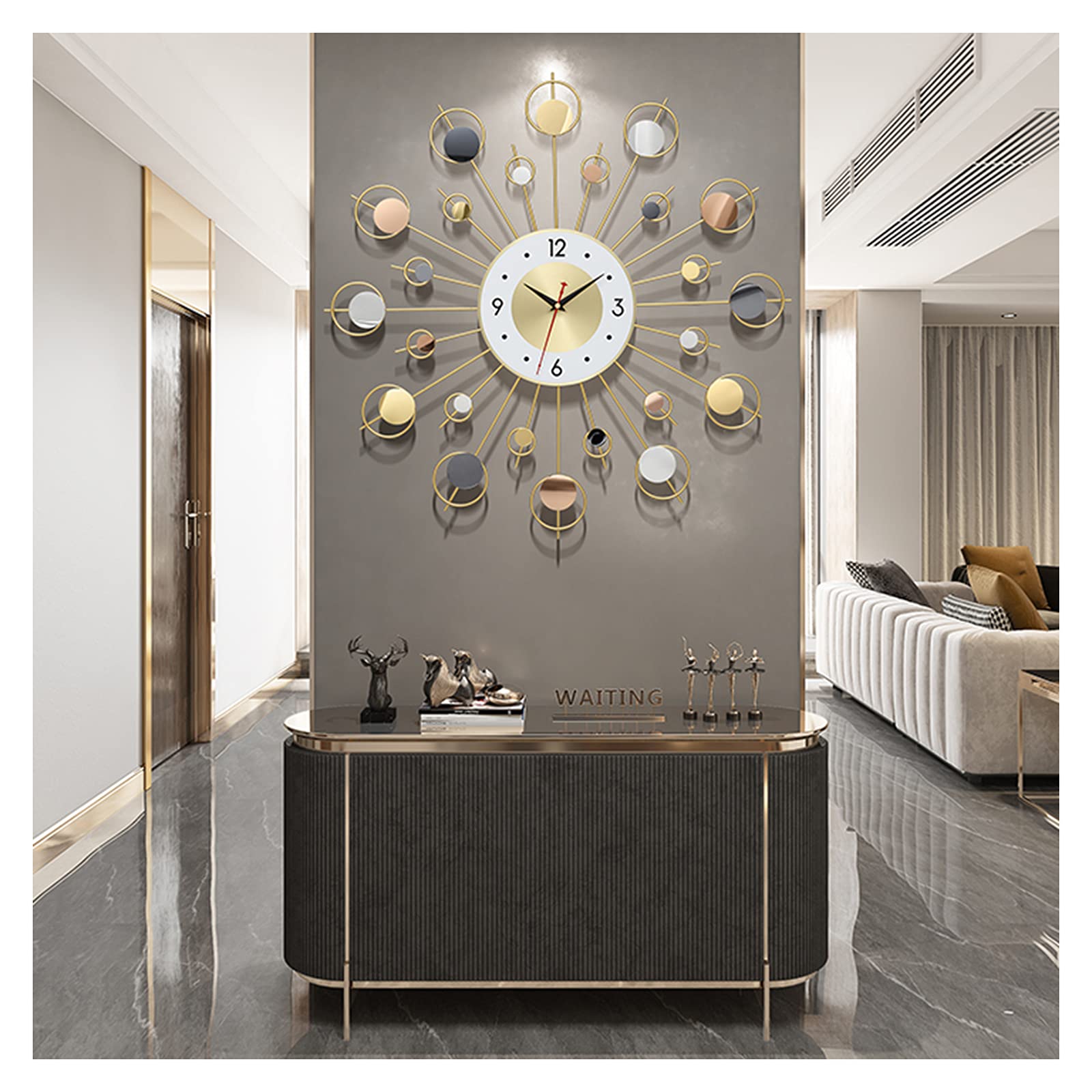 Reloj De Pared Artístico, Reloj De Pared Sencillo, Reloj De Pared De Metal 3D, Relojes De Pared De Cuarzo Modernos con Diseño De Rayos De Sol, Relojes De Pared Grandes Y,