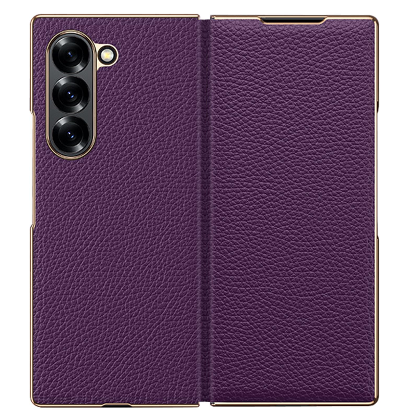 Custodia Flip For Samsung Galaxy Z Fold 8 Ultra, Placcatura Chiusura Magnetica Cover For Telefono Protezione Completa Da Caduta Business Litchi Texture Cover Fatta A Mano In Vera Pelle(Purple)