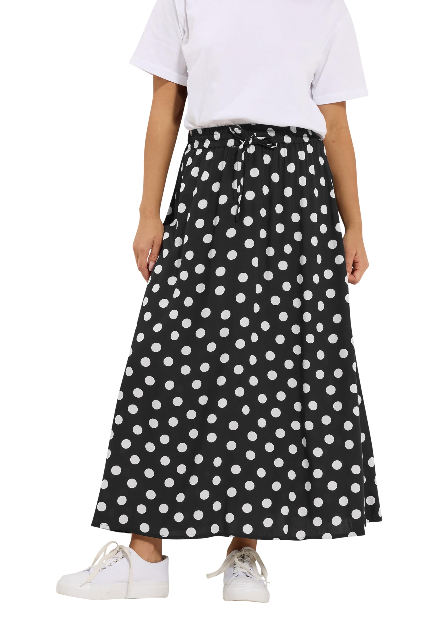 M&Co Women's Black Petite Polka Dot Tie Waist Maxi Skirt