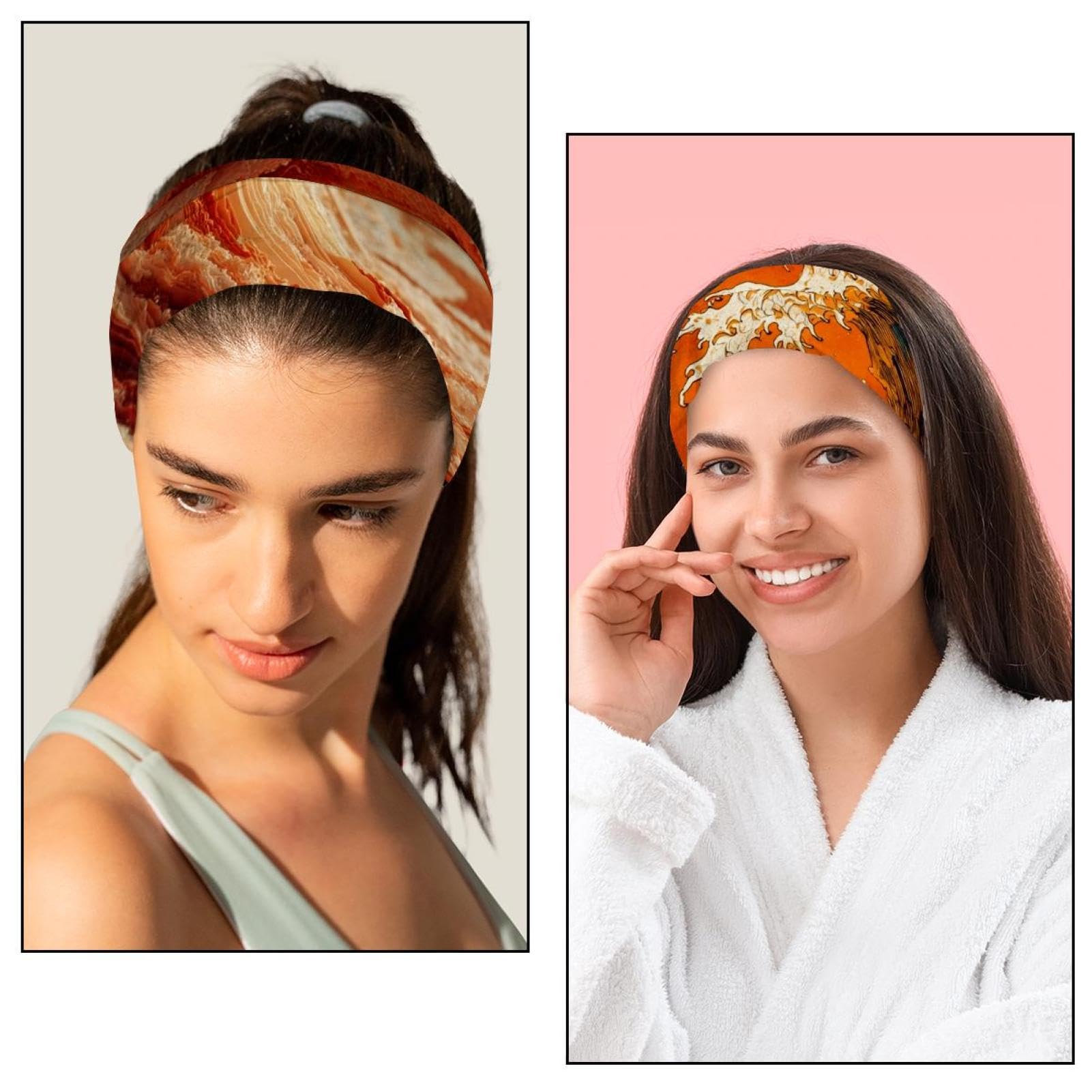 Lot de 6 bandeaux larges pour femme - Élastiques antidérapants et doux - Pour yoga, course à pied, sport, entraînement, gym - Tissu en coton noué avec nœud de dessin animé (2)