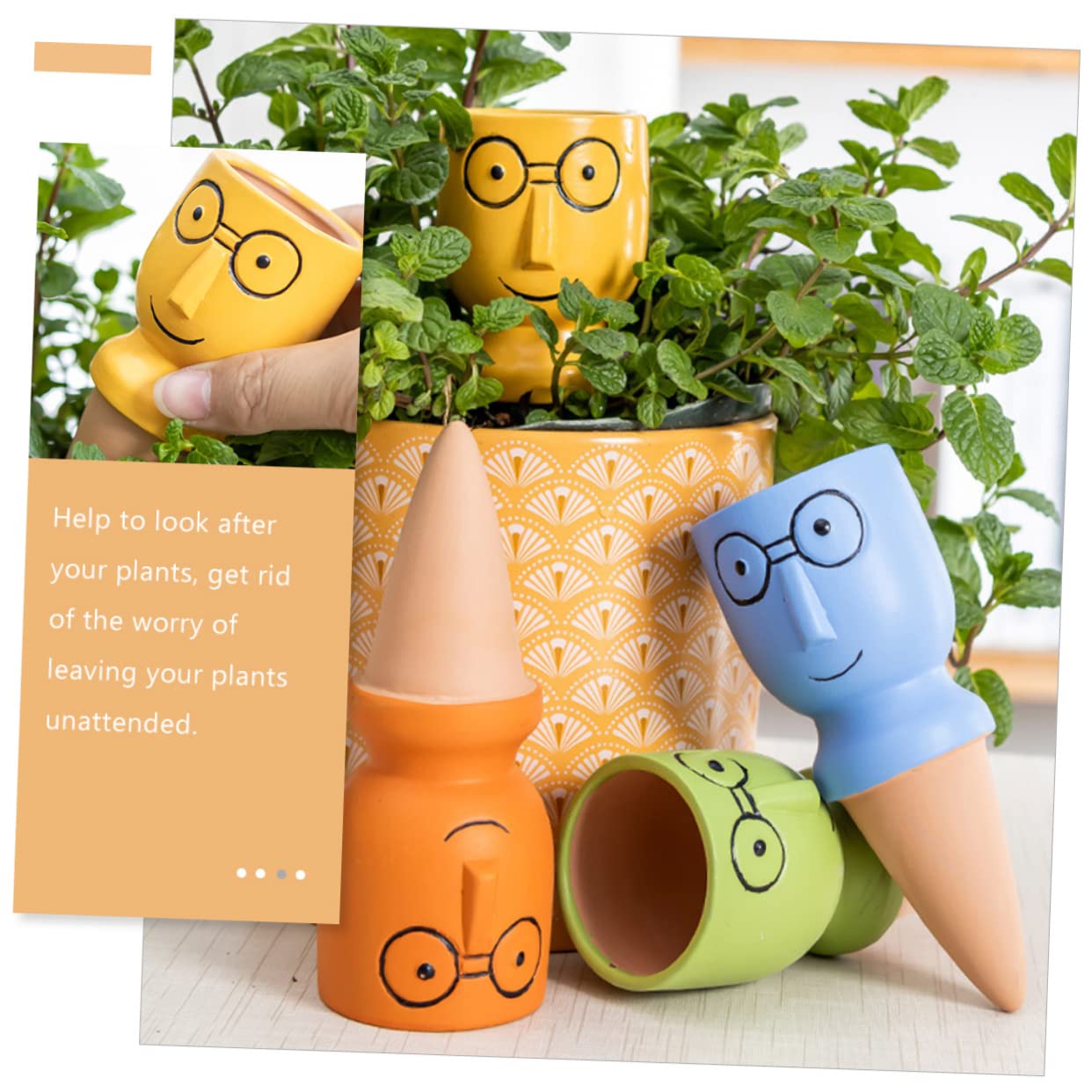 IWOWHERO 4Pcs Self Watering Automatic Stakes Cute Cartoon Design Plant Watering Device for Use Efficient Drip Irrigation Tool for Healthy Plants and Easy Care