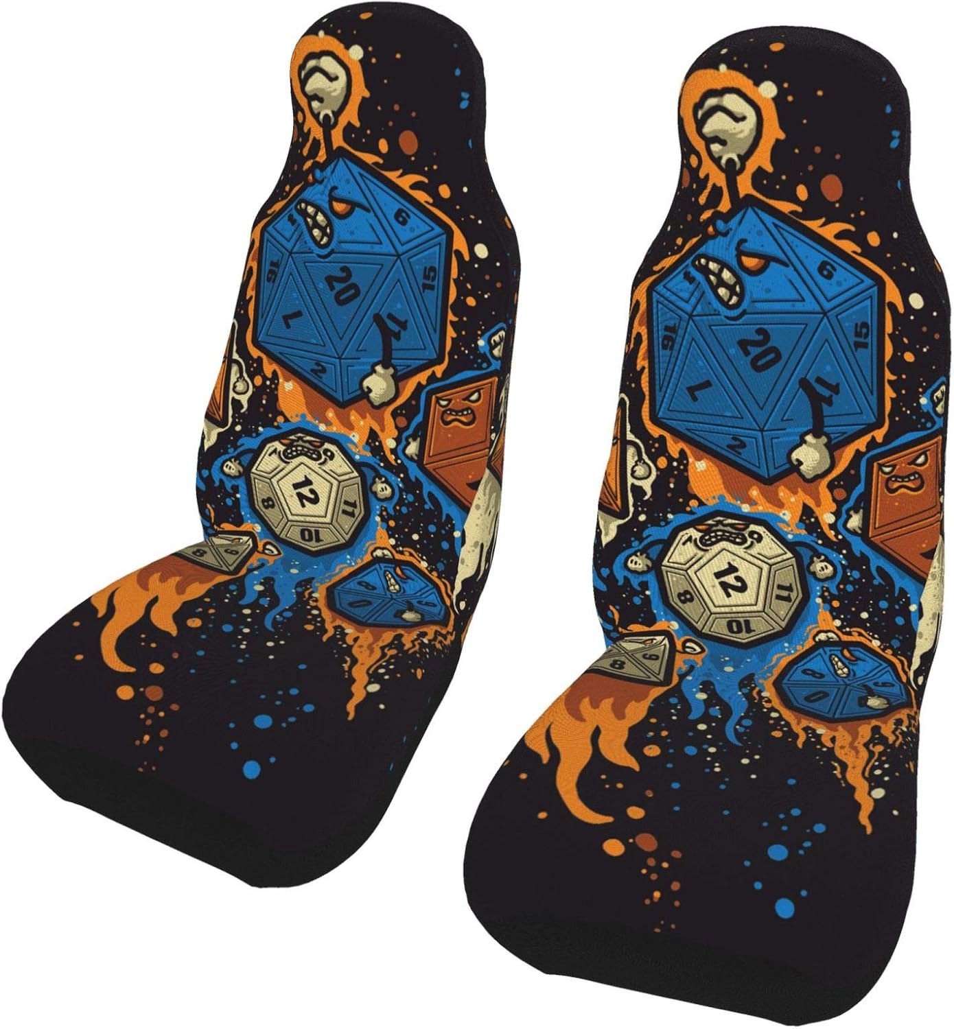 DND 20 Dice Car Seat Covers Front Seats Only–2 Pcs Front Seat Covers Easy Installation,Universal Fit for Most Cars Trucks Vans and SUV