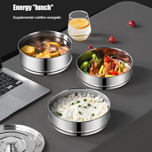 Miniatura 3 de Olla de cocina de acero inoxidable, olla de vapor con tapa, doble caldera para cocinar, sartén apilable de 2 niveles para cocina
