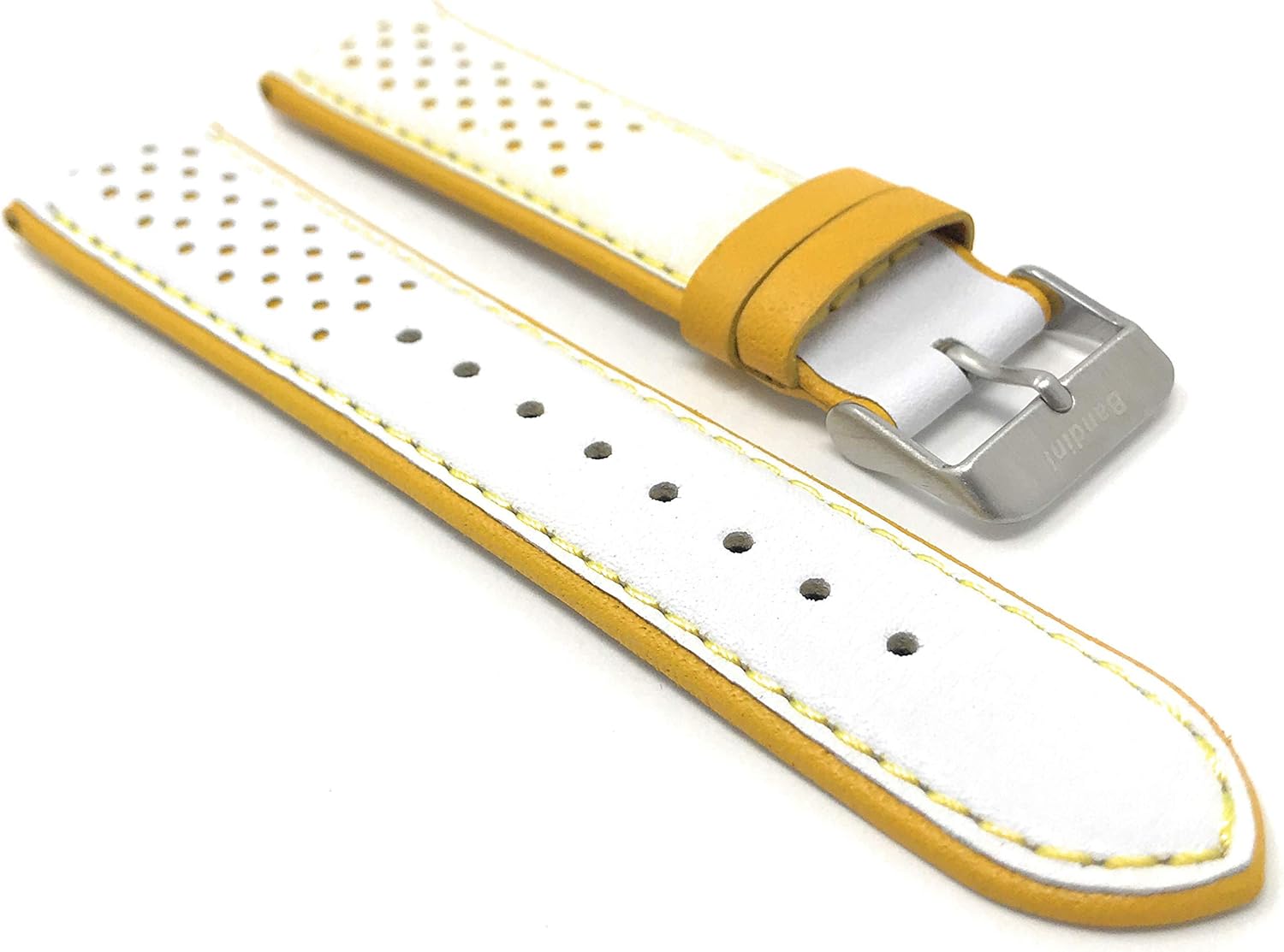 Bandini Mens Leather Watch Band Strap, Vented, Racer, GT Rally, Sport, Stainless Steel Buckle, 5 Colors (18mm, 20mm, 22mm)