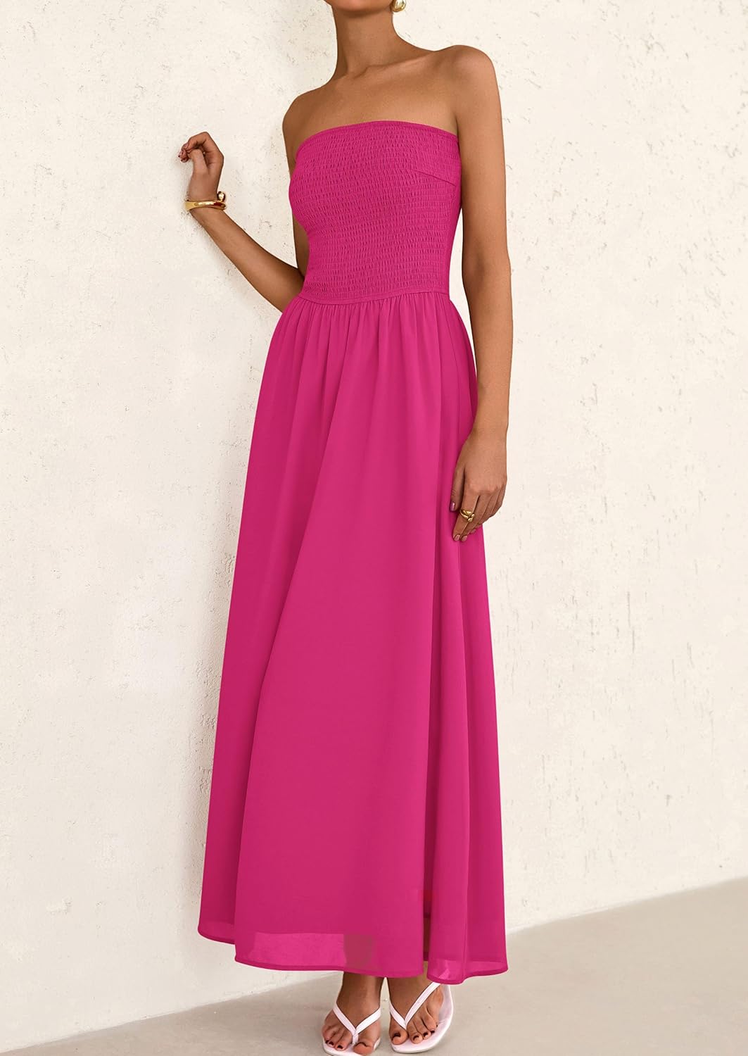 PRETTYGARDEN Women's Strapless Wedding Guest Maxi Dresses 2025 Summer Trendy Elegant Classy Smocked Tube Long Flowy Sundress - Image 7