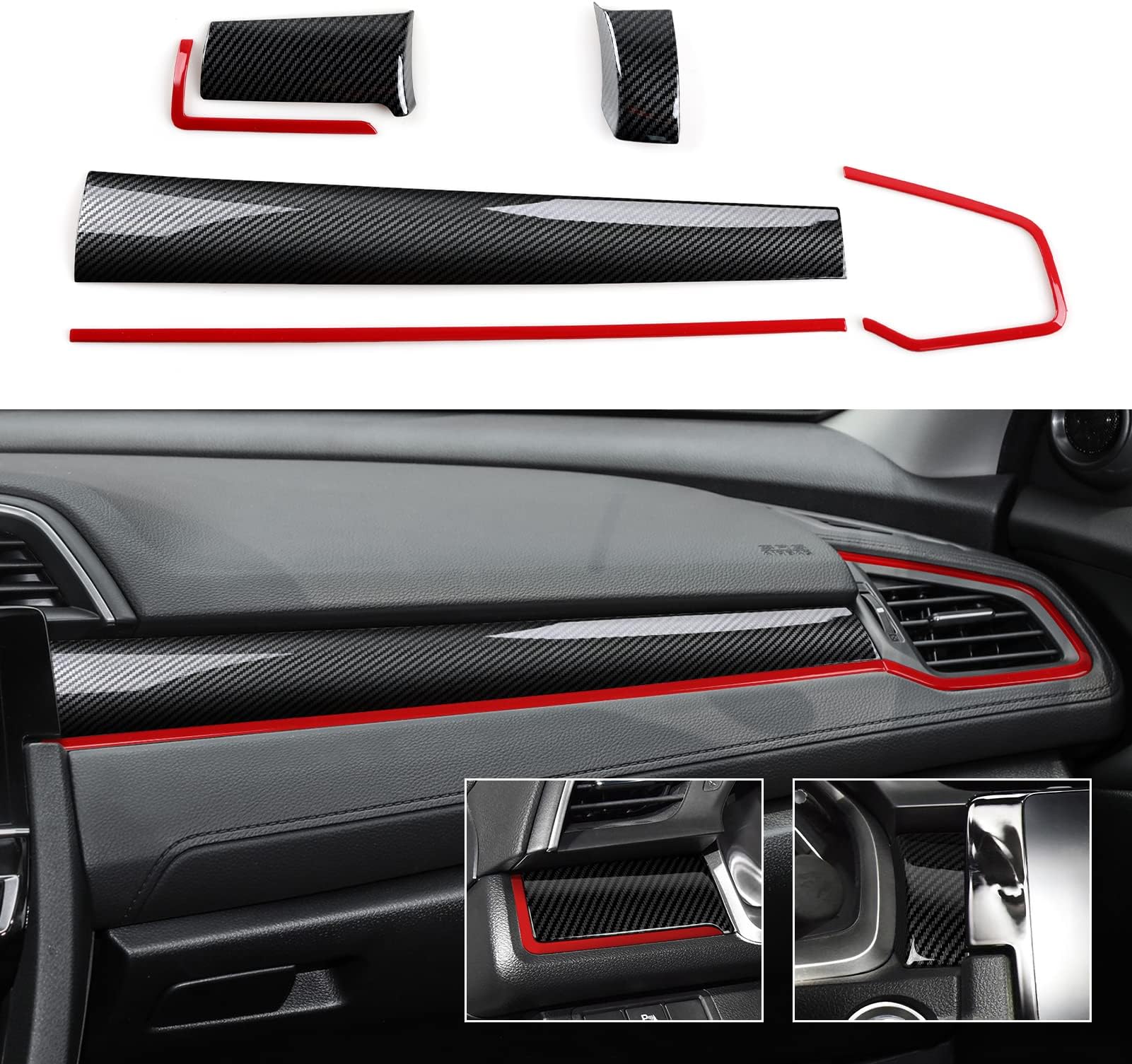 Car Dashboard Panel Cover Decals for 2016-2021 Honda Civic 10th Gen Accessories ABS Carbon Fiber Interior Stickers