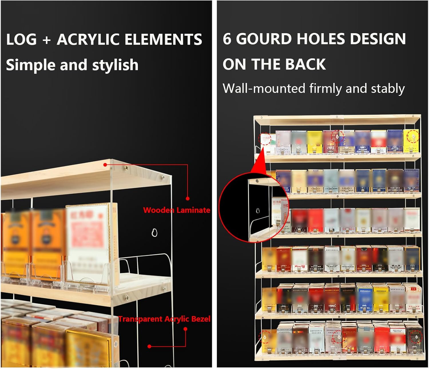 Wall Mounted Store Display Shelves, Cigarette Showcases Rack, Acrylic Automatic Cigarette Pusher, Cigarette Display Holder for Supermarkets Convenience Stores Shops (Color : Clear, Size : 60*79*26.
