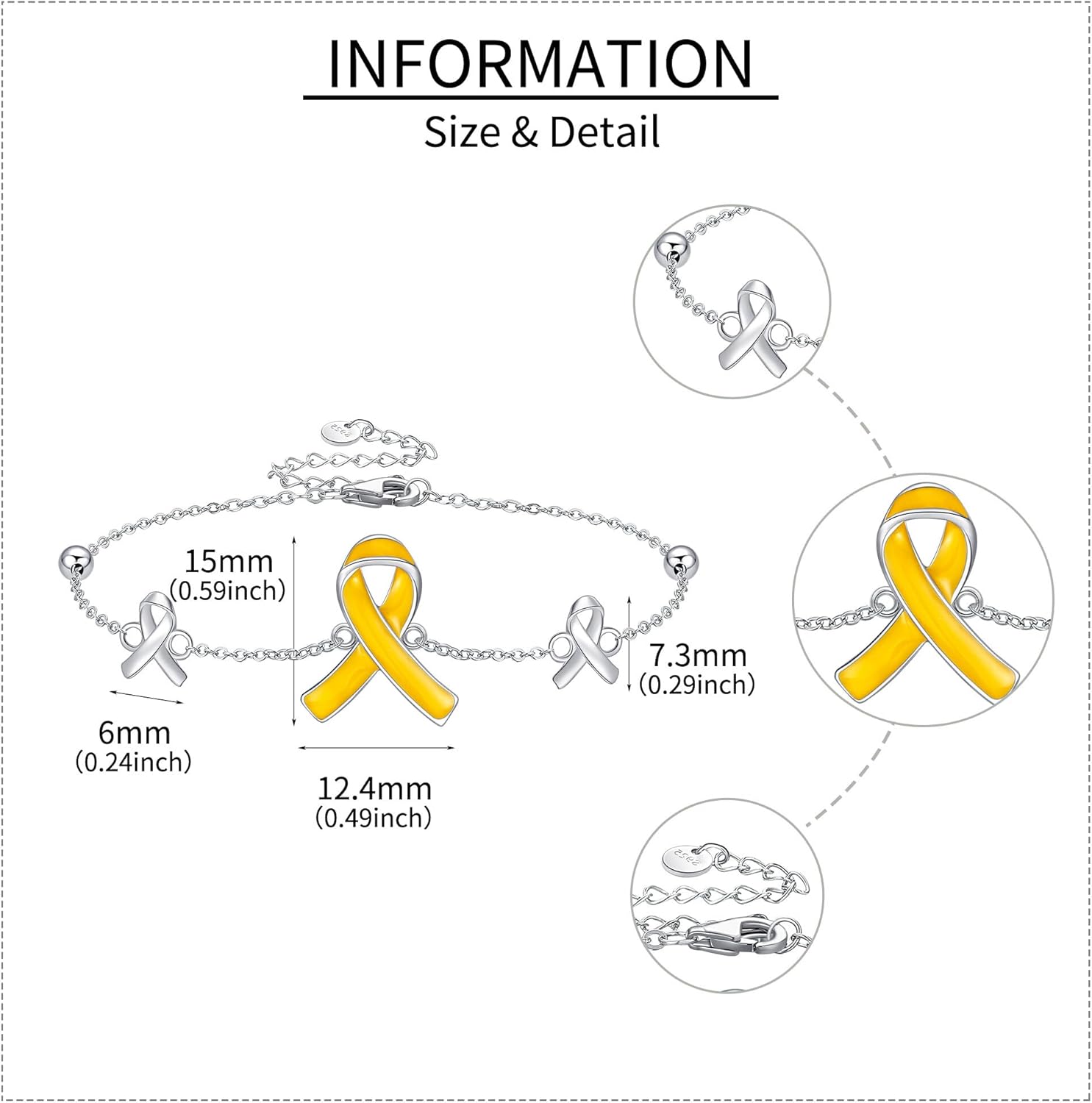YAFEINI Bring Them Home Bracelet 925 Sterling Silver Yellow Ribbon Bracelet Cancer Awareness Ribbon Bracelets Inspirational Jewelry Gifts for Women Men - Image 4