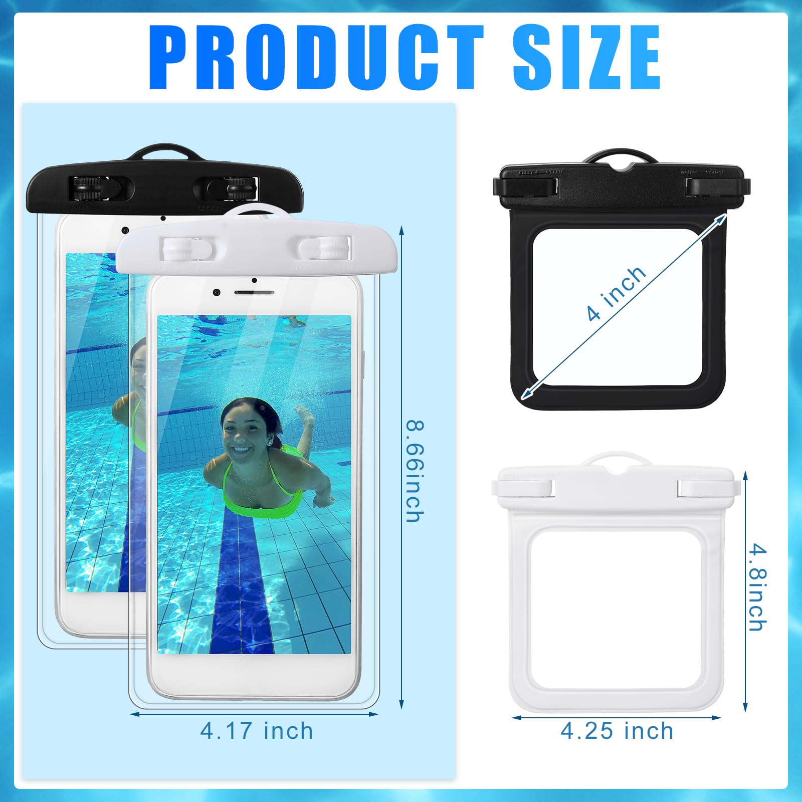 Relaxweex Paquete de 2 fundas impermeables para teléfono y 2 fundas para llaves de identificación en efectivo, funda para teléfono celular, bolsa seca con cordón, brazalete, bolsas secas para