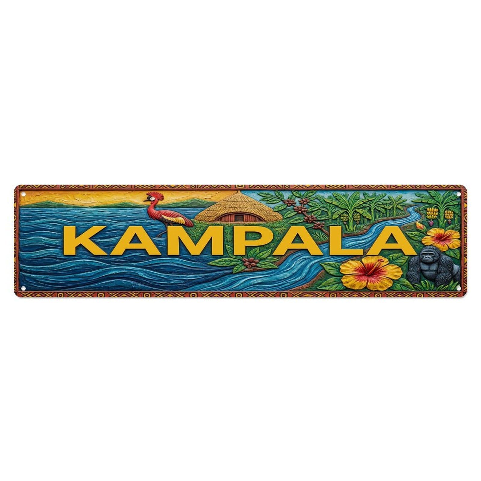 Gead 4X16inch Style Vintage Kampala Uganda Flag Pattern Metal Tin Sign