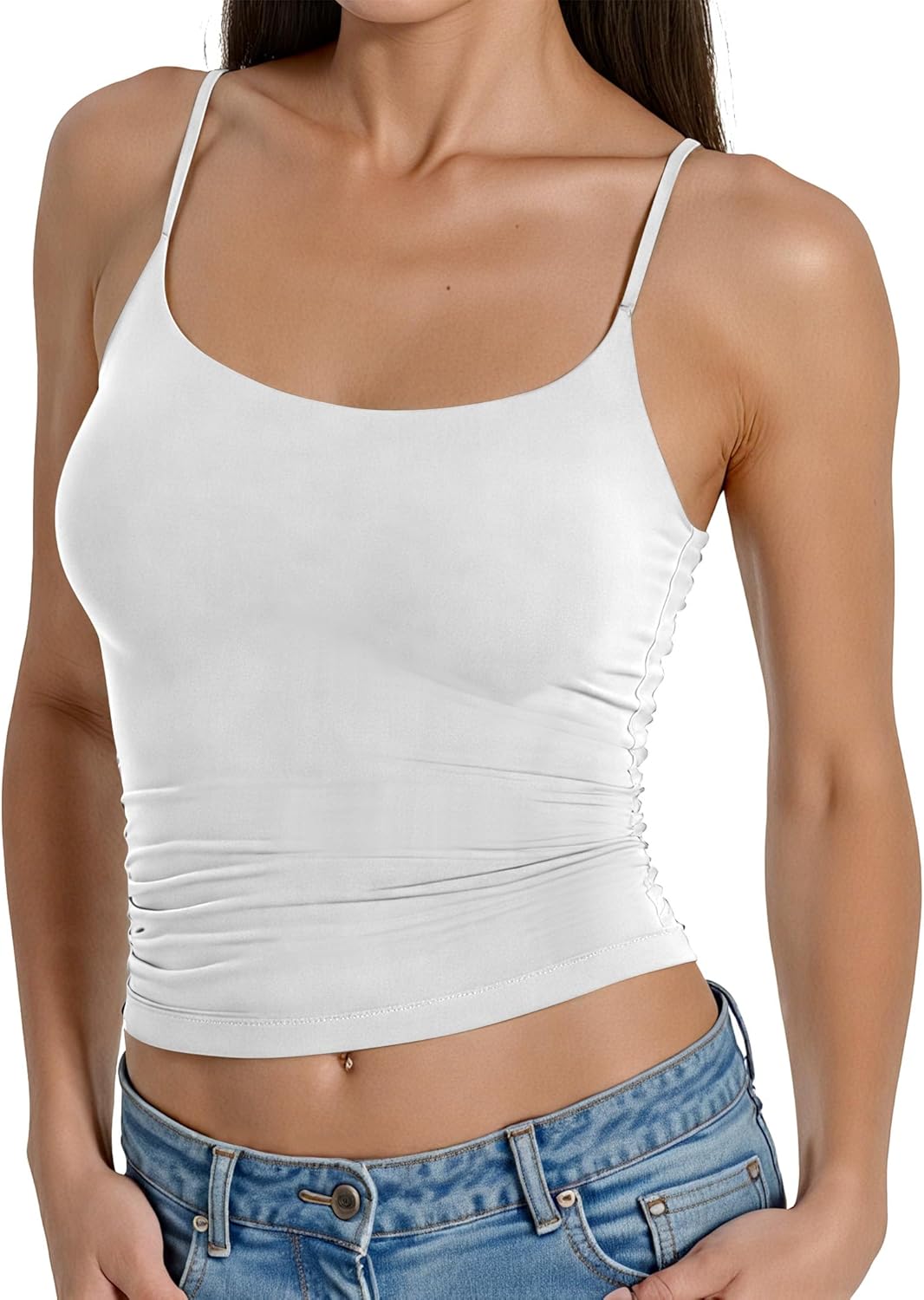 AURUZA Tank Tops for Women, Camisole Tops Double Lined Sleeveless Going Out Summer Tops Basic Spaghetti Strap Cami Shirts (Cream, XL) - Image 4