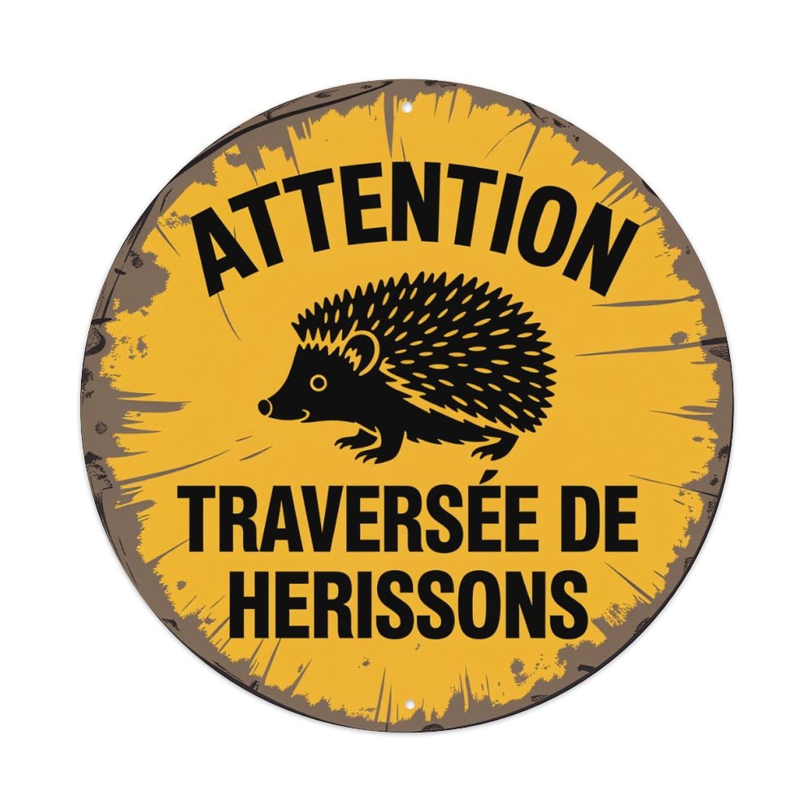 Attention Hedgehog Crossing Round Tin Sign Vintage Metal Poster Retro Bar, Home, Man Cave, Kitchen, Laundry Room Wall Art Decor Gift 8x8Inch