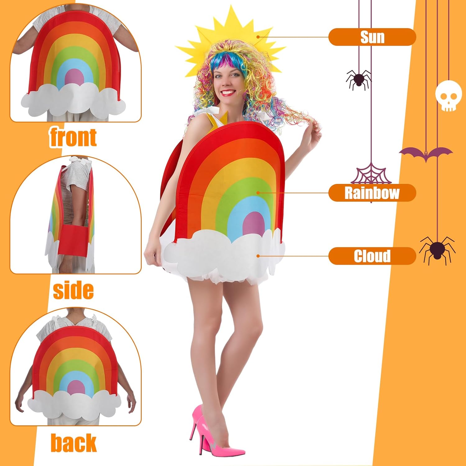 2 Pcs Halloween Rainbow Costume for Adult Set, Include 1 Rainbow Cloud Costume, 1 Sun Headband Outfits Apparel Accessories for Halloween Cosplay Dress Party, One Size - Image 3
