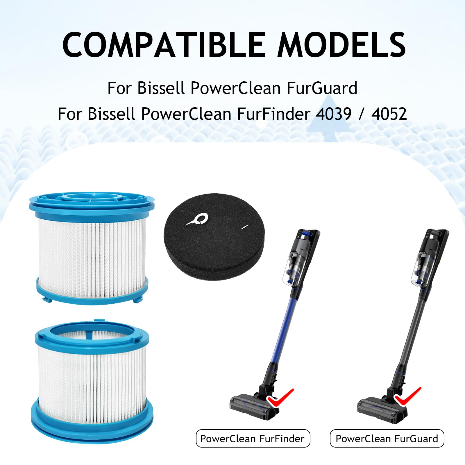 filtros de repuesto para Bissell PowerClean FurFinder/PowerClean FurGuard (4091N y 4245) aspiradoras inalámbricas, 2 filtros HEPA + 4 prefiltros