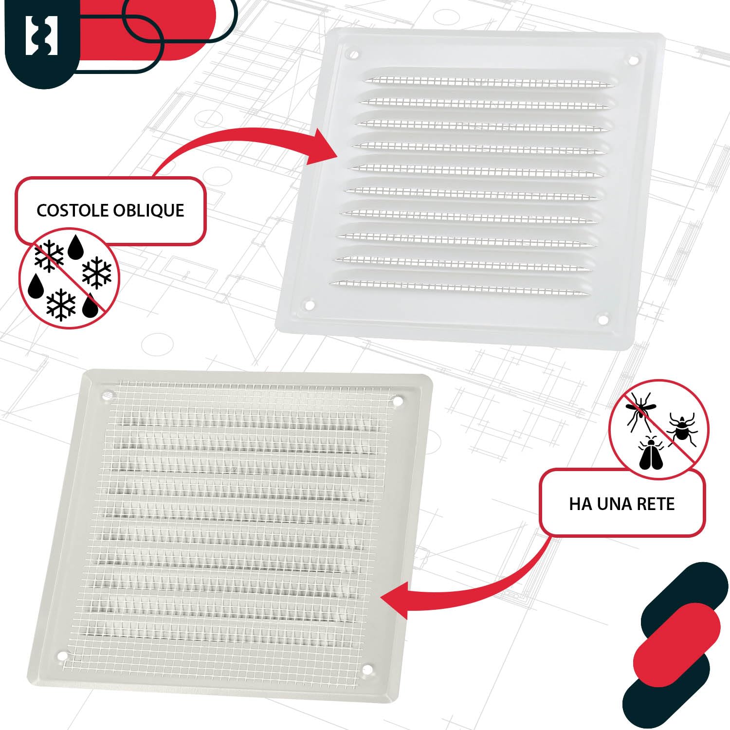 KOTARBAU® Griglia Aerazione Quadrata - Acciaio - 16.5x16.5 cm - Bianco - Griglia Ventilazione - con Rete Anti Insetti - Resistente Alla Corrosione