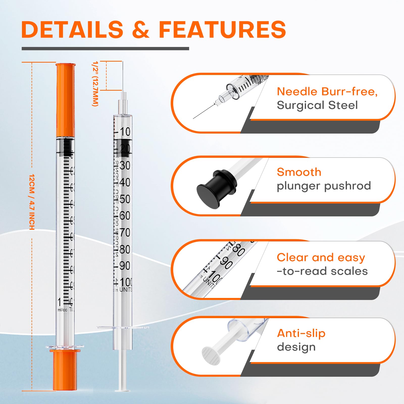 U-100 1mL/cc Lab Syringes with 30G 1/2" (12.7mm) Needle, Pac -4