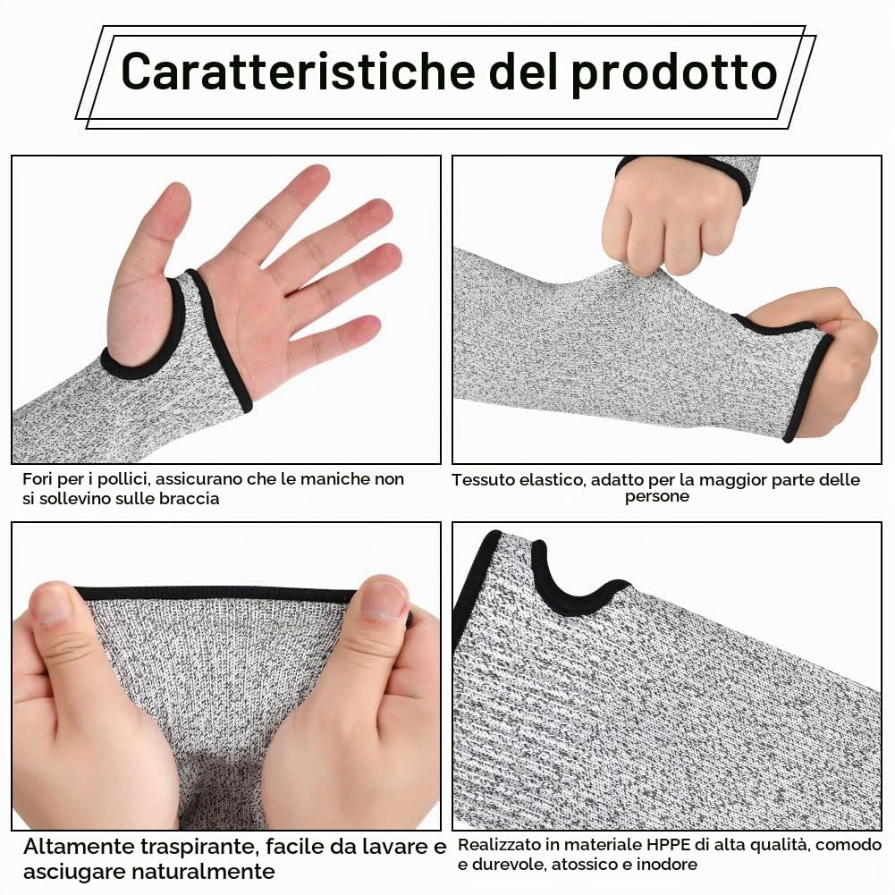 flintronic Maniche Resistenti al Taglio, 2pz(45CM) | Protettive Antitaglio Livello 5, Per Giardinaggio, Taglio Metalli, Riparazioni, Cucina, Toelettatura Animali Domestici