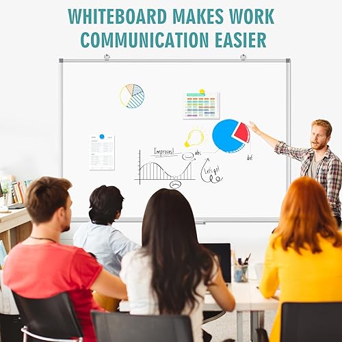 Miniatura 7 de Pizarra blanca grande de borrado en seco para pared, 60 x 40 pulgadas, pizarra magnética de doble cara con bandeja larga para bolígrafos, pizarra