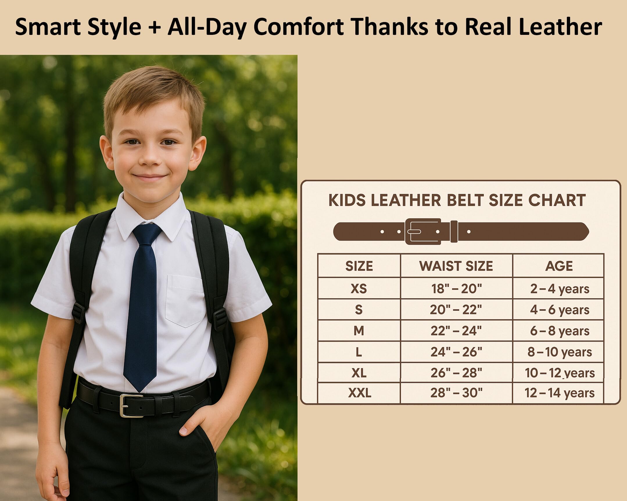 Flyer Kids Genuine Leather Belt for Boys & Girls (Color- Black) | Adjustable Fit, Durable Buckle | Real Leather Belt for School, Casual & Formal Wear (2–14 Years) BL4579-18 - Image 4 thumbnail