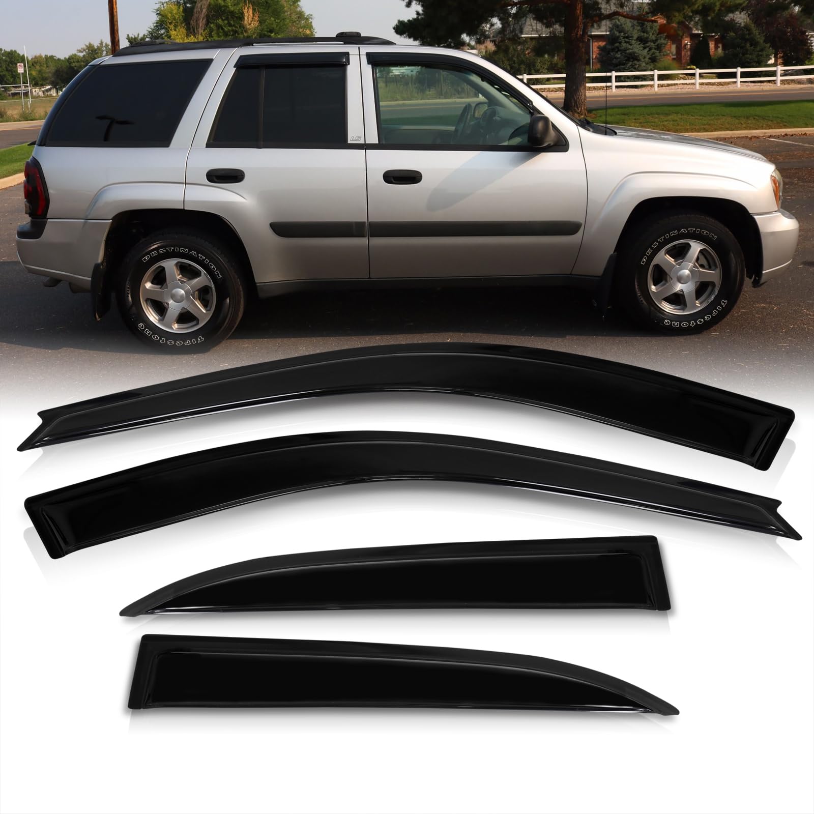 AJP Distributors 4PCS Tape-On Door Window Visor Rain Guard Sun Shade Vent Wind Deflector Shield Compatible/Replacement For Trailblazer Envoy XL 2002