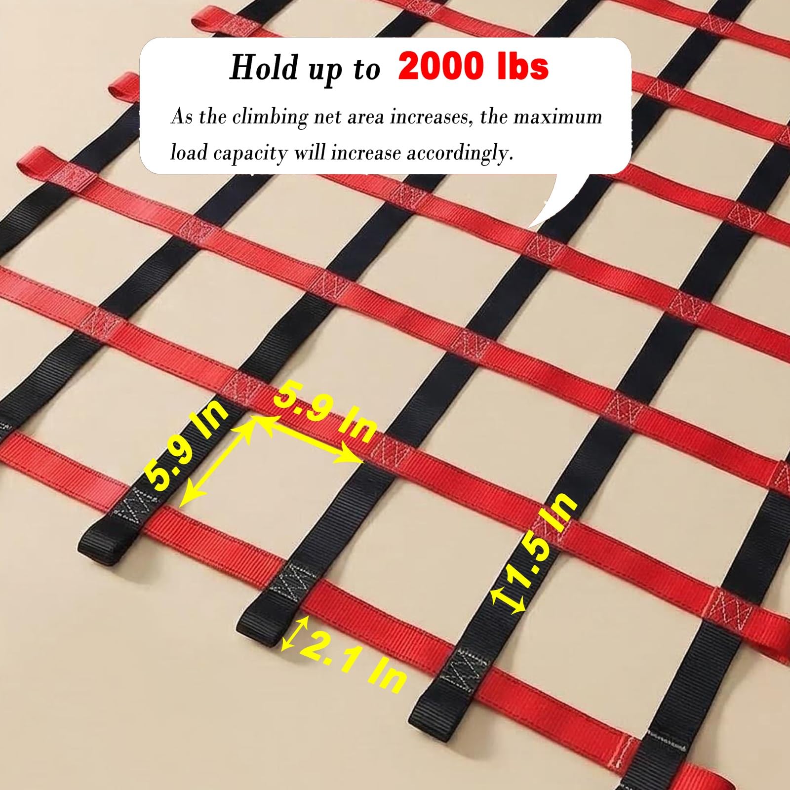 Ninja - Red de escalada de obstáculos para niños, tamaño personalizable de 5 x 7 pies, cincha duradera para diversión segura al aire libre, ideal para casas en árboles y aventuras de escalada