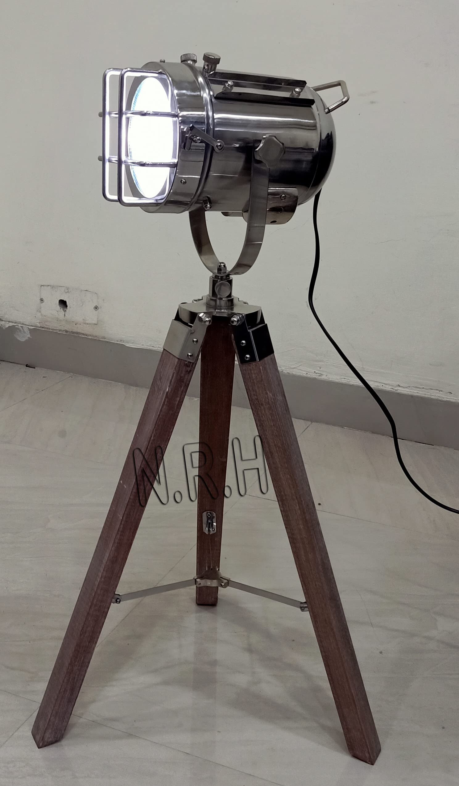 Farmhouse - Lampada da tavolo regolabile per cinema con treppiede in stile bianco antico