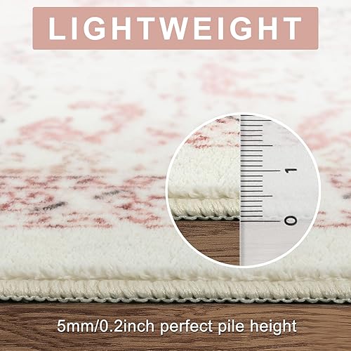 Miniatura 4 de LIVEBOX Alfombra lavable rosa de 5 pies  Alfombra circular vintage de medallón para dormitorio, alfombra de pelo bajo con estampado tribal para