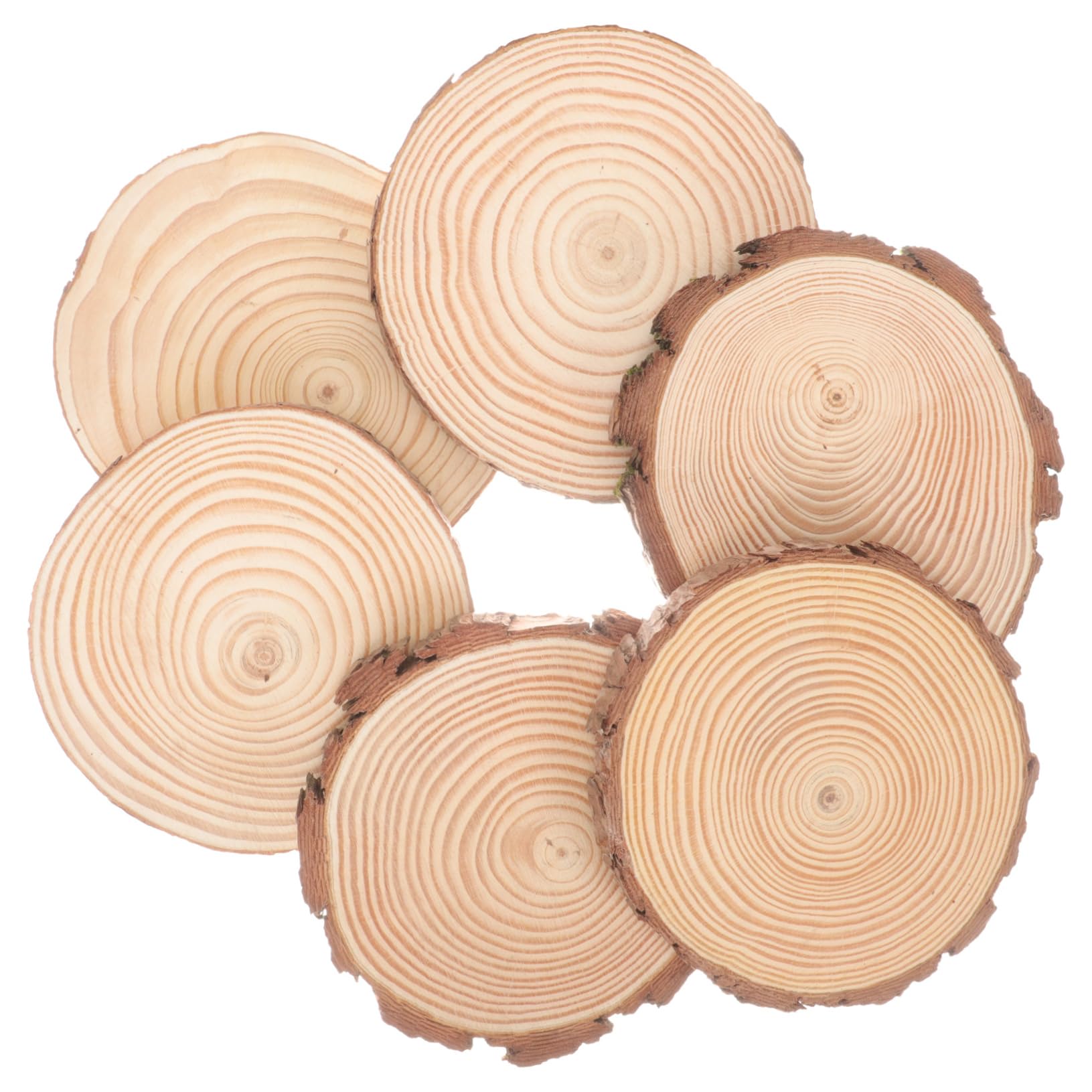 TEHAUX 6piezas Rodajas De Madera Natural Sin Círculos De Madera Redondos Para Manualidades Decoración y Posavasos Grosor
