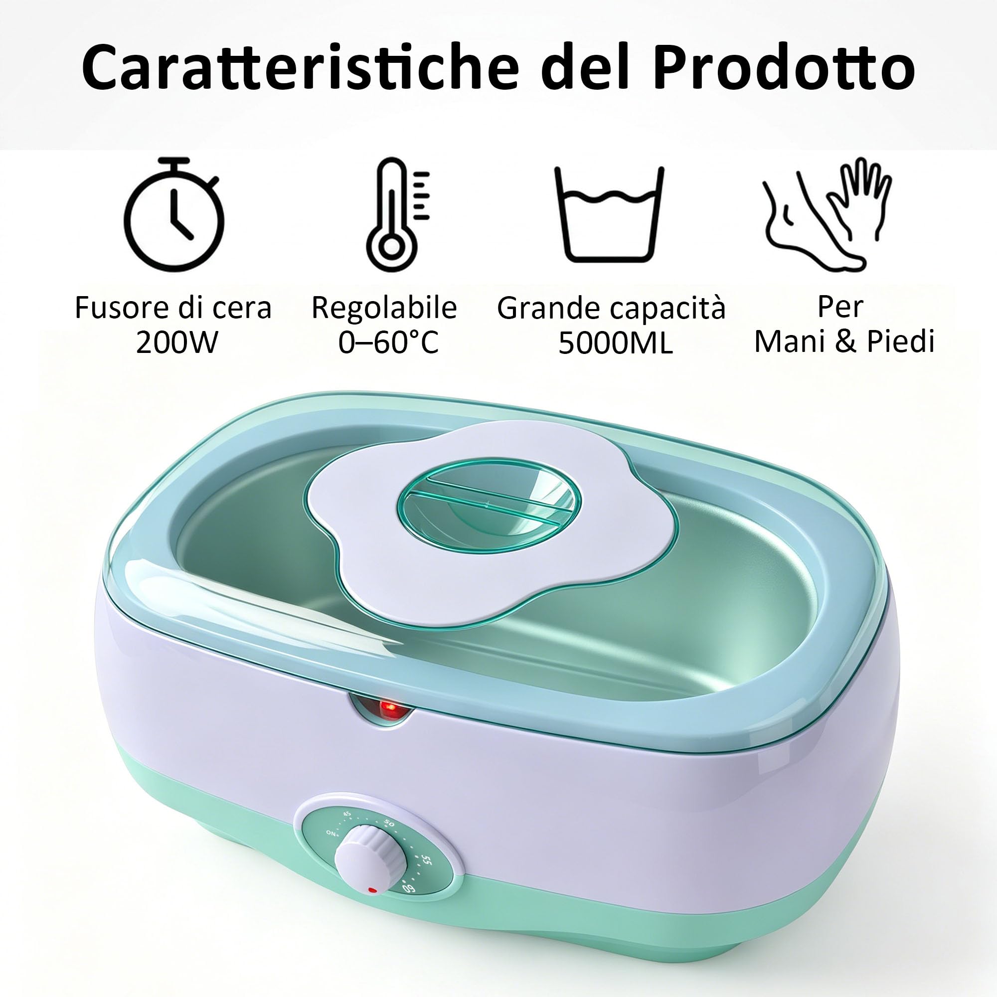 Bagno di paraffina per mani e piedi, apparecchio 5000 ml con 4×450 g cera di paraffina bio, accessori inclusi, trattamento professionale per pelle secca e ruvida