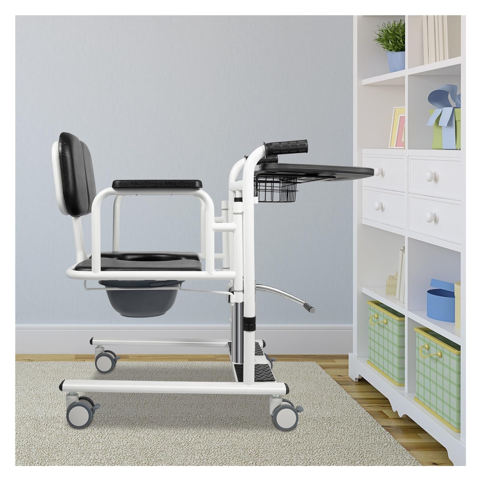 Domowy Hydrauliczny Podnośnik Pacjenta Przenośny Wózek Inwalidzki Ze Stali Bezszwowej Z 4 Kołami Udźwig 150 Kg Dla Osób Starszych Wygodna Płynna Mobilność(Blue)