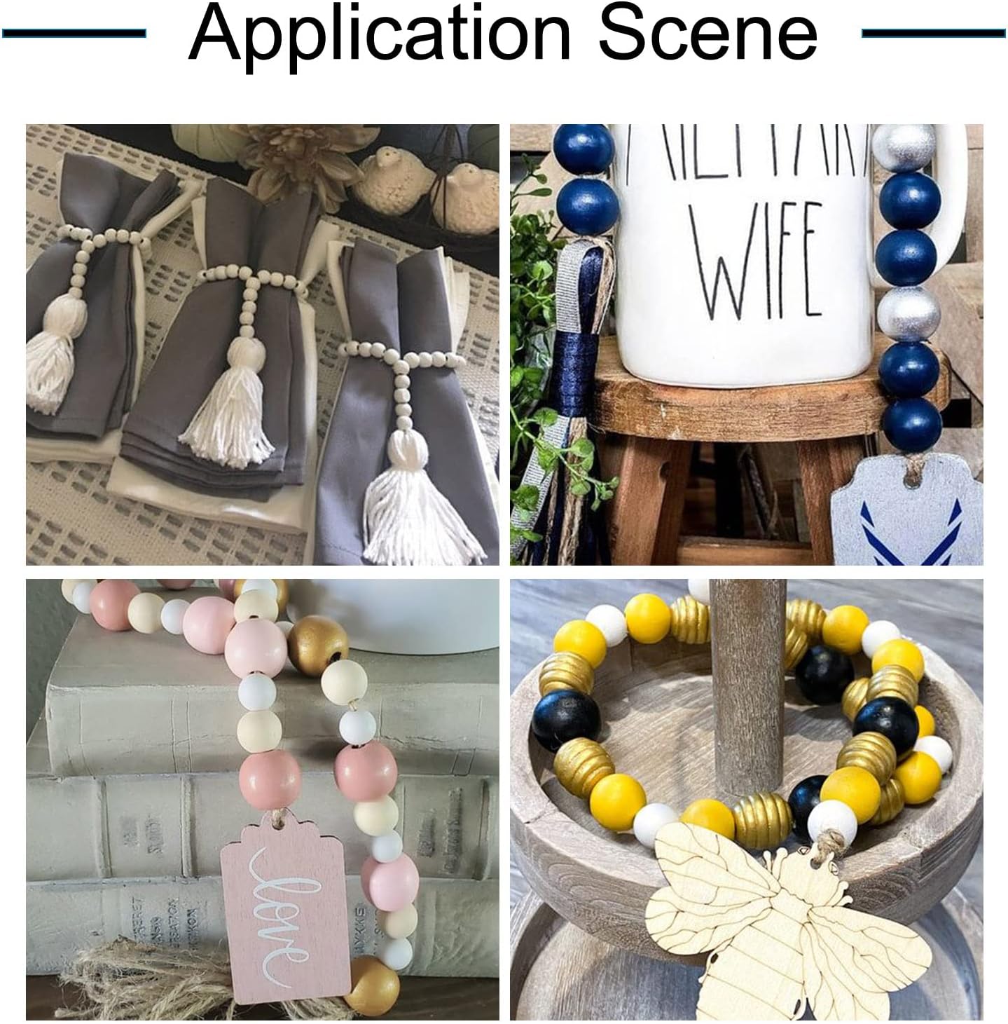 Cheriswelry 410Pcs 8-24mm White Golden Silver Natural Wood Beads Wooden Beehive Beads Round Wood Craft Beads for DIY Bracelet Jewelry Making Home Farmhouse Holiday Decoration