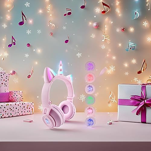 Miniatura 10 de YUSONIC Auriculares de unicornio para niñas, 15 horas de tiempo de reproducción, auriculares de unicornio Bluetooth para la escuela, laptop,