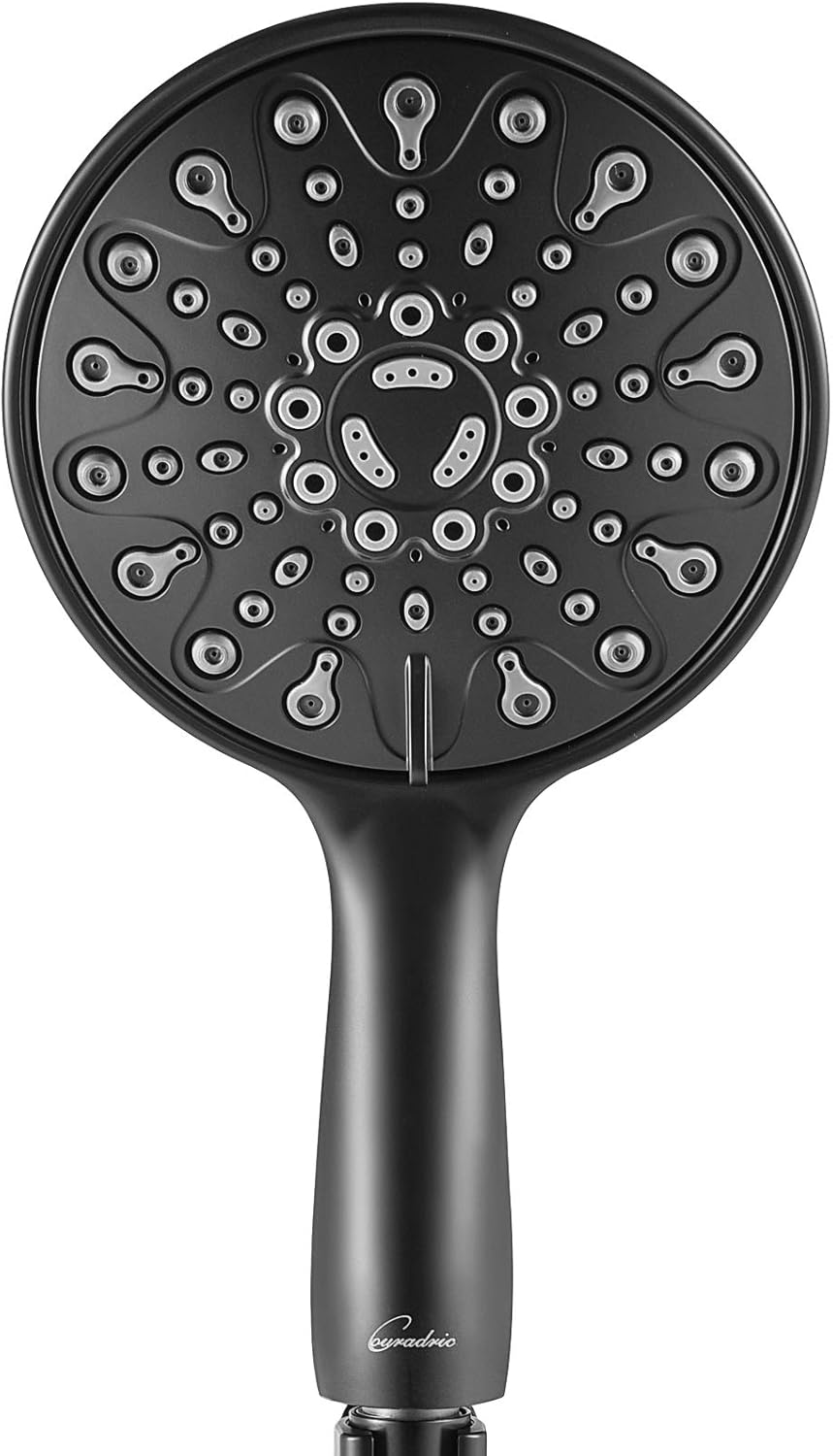 Uр Tо 50% оƒƒ Couradric Handheld Shower Head, 6 Matte Black Face 6 Spray Setting Shower Head with High Pressure, Brass Swivel Ball Mount and Extra Long Flexible Stainless Steel Hose