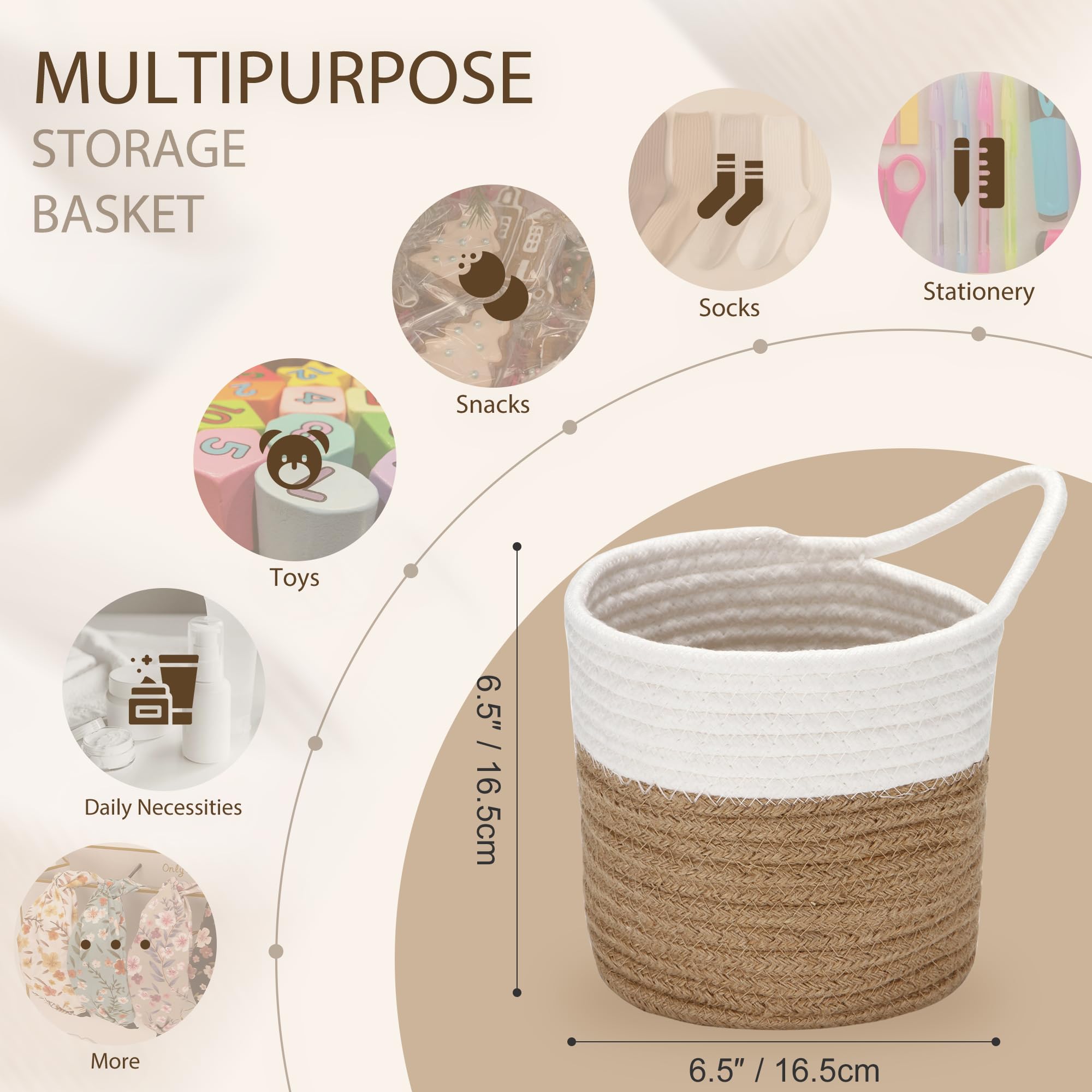 Goodpick Lot De 2 Paniers De Rangement à Suspendre En Corde De Jute - 20 X 17,8 Cm - Petit Panier Tissé Pour Placard, Clés, Portefeuille, Plantes, Serviettes, Jouets, Blanc Et Chanvre