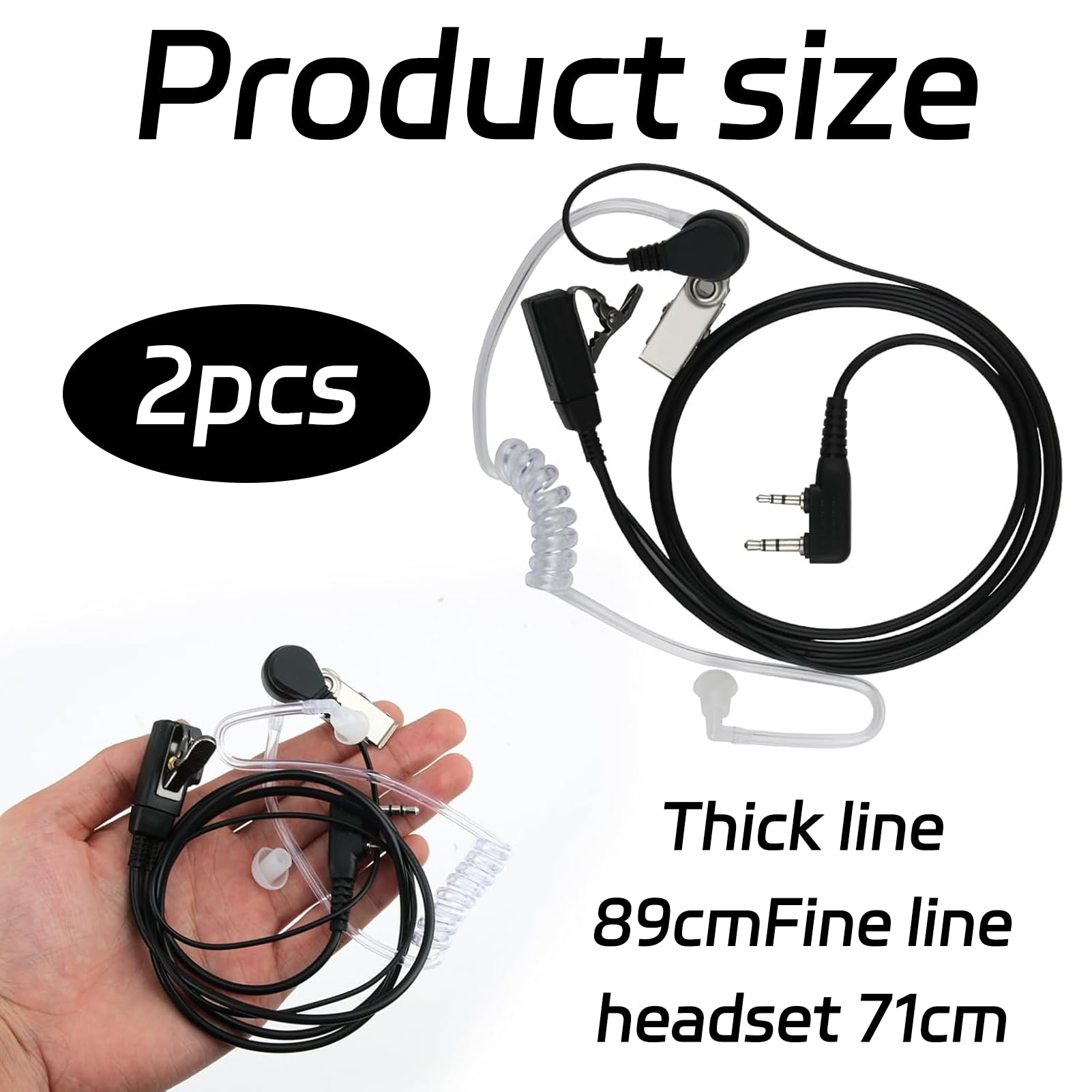 2 PCS Oreillette Talkie Walkie 2 Broches Casque Écouteur(150CM),Oreillette Talkie Walkie Radio,Compatible avec La Radio Bidirectionnelle Kenwood BAOFENG UV5R 888S RT24 RT27 HESENATE HT999.